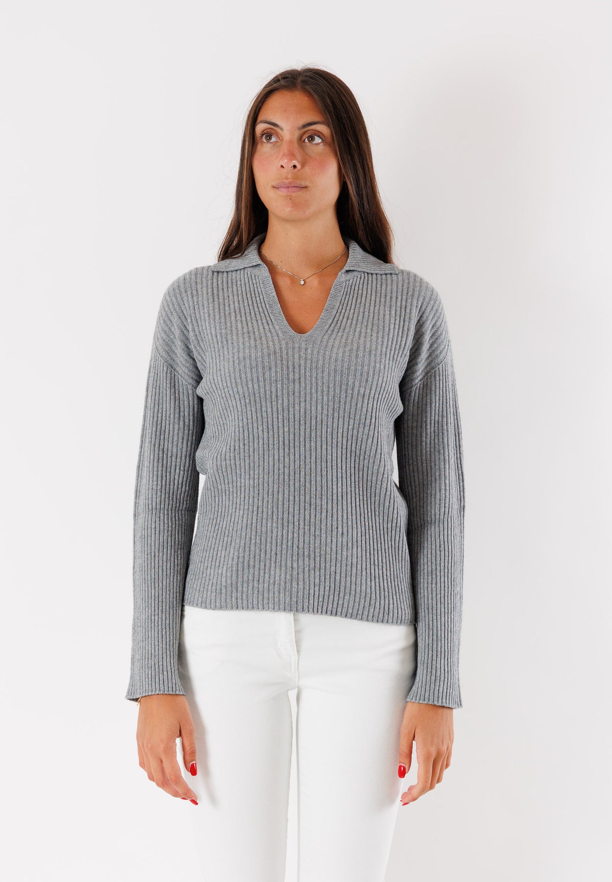 Maglia a costine con scollo polo 3M0851