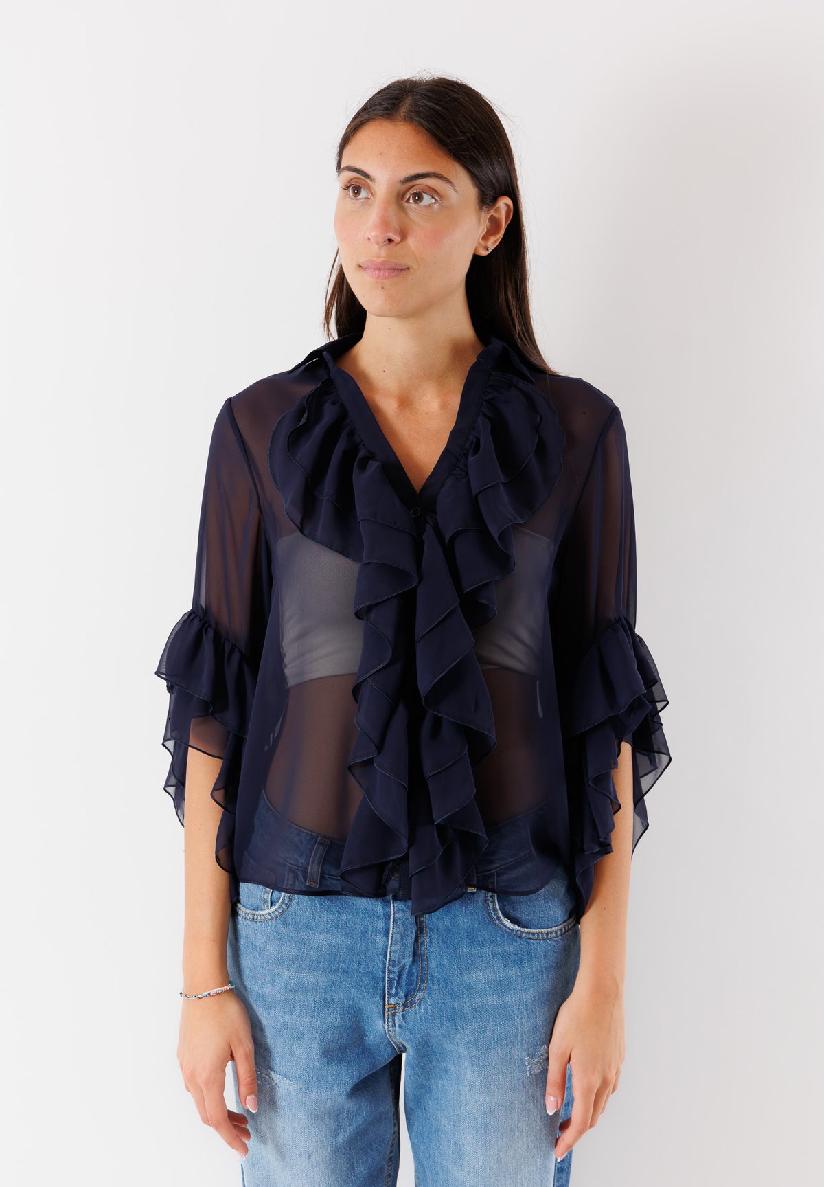 camicia con rouches 3129