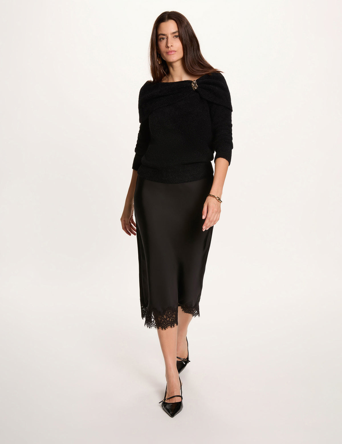 Morgan MBOSCO maglia scollo bardot gioiello