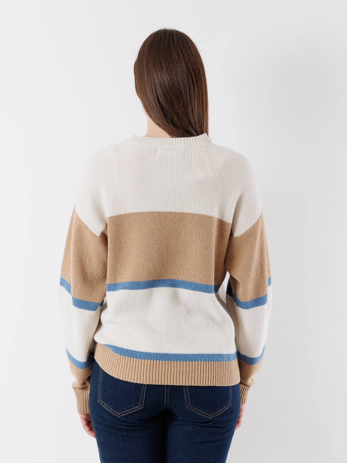 Maglia girocollo a righe in misto lana e cashmere BY09088