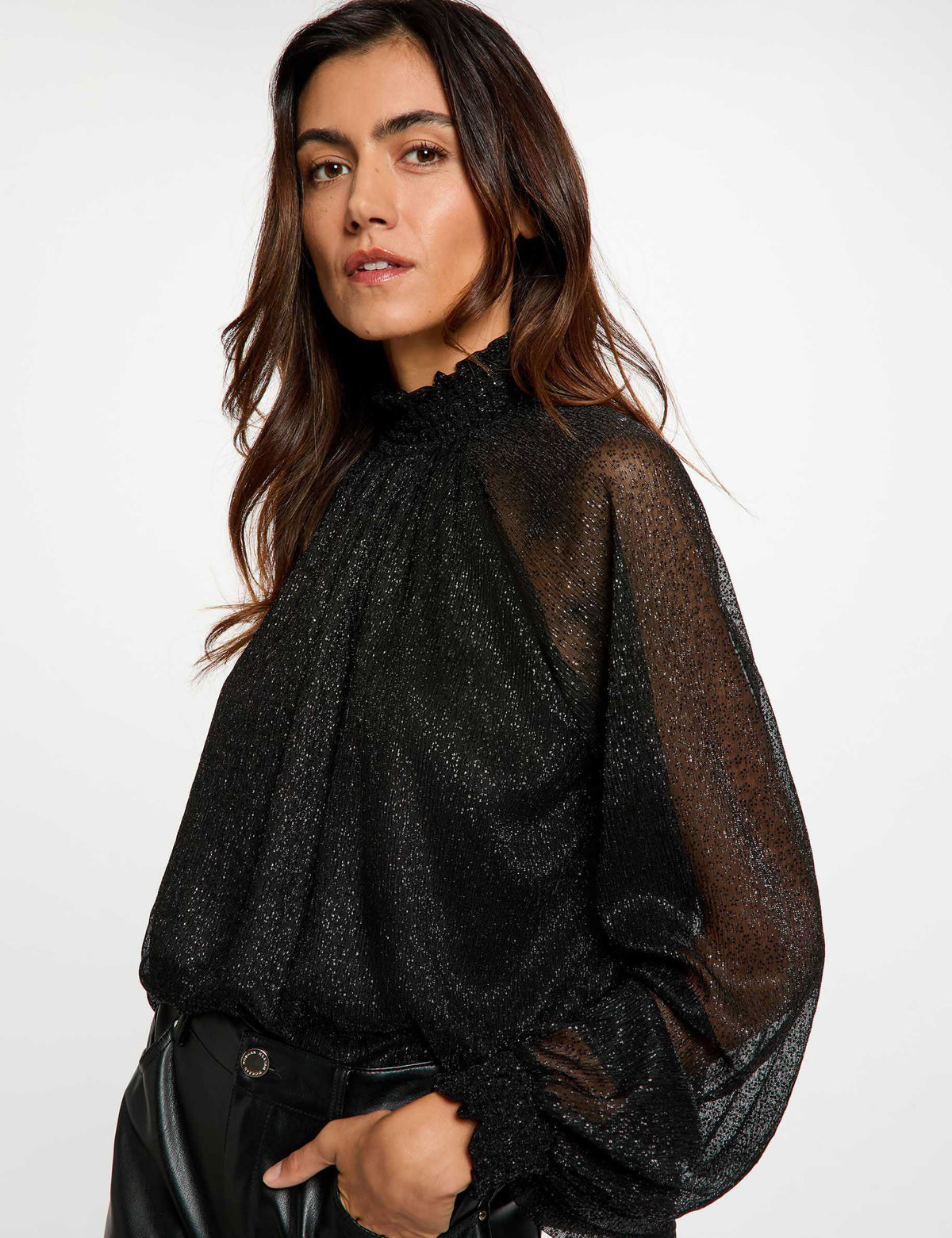 Morgan TYUKI blusa lurex collo alto