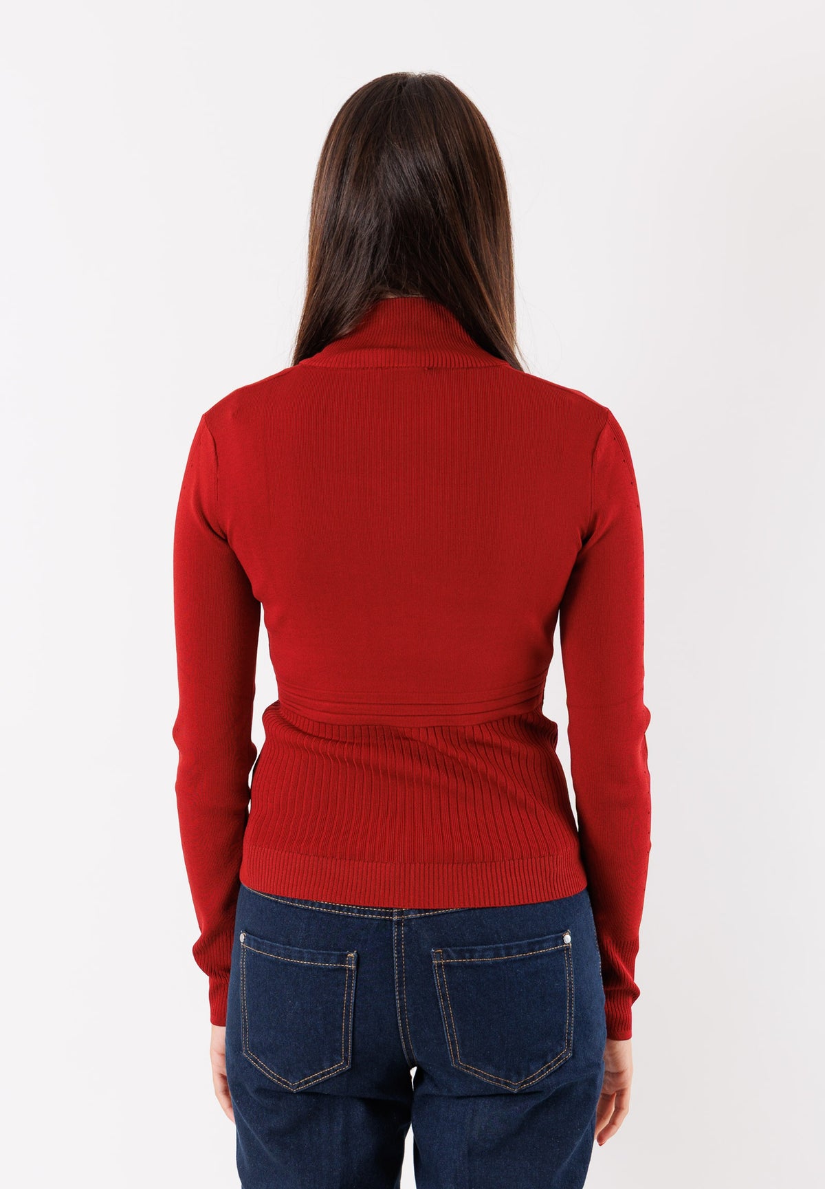 Pullover in maglia leggera con collo alto e zip frontale 8K0323