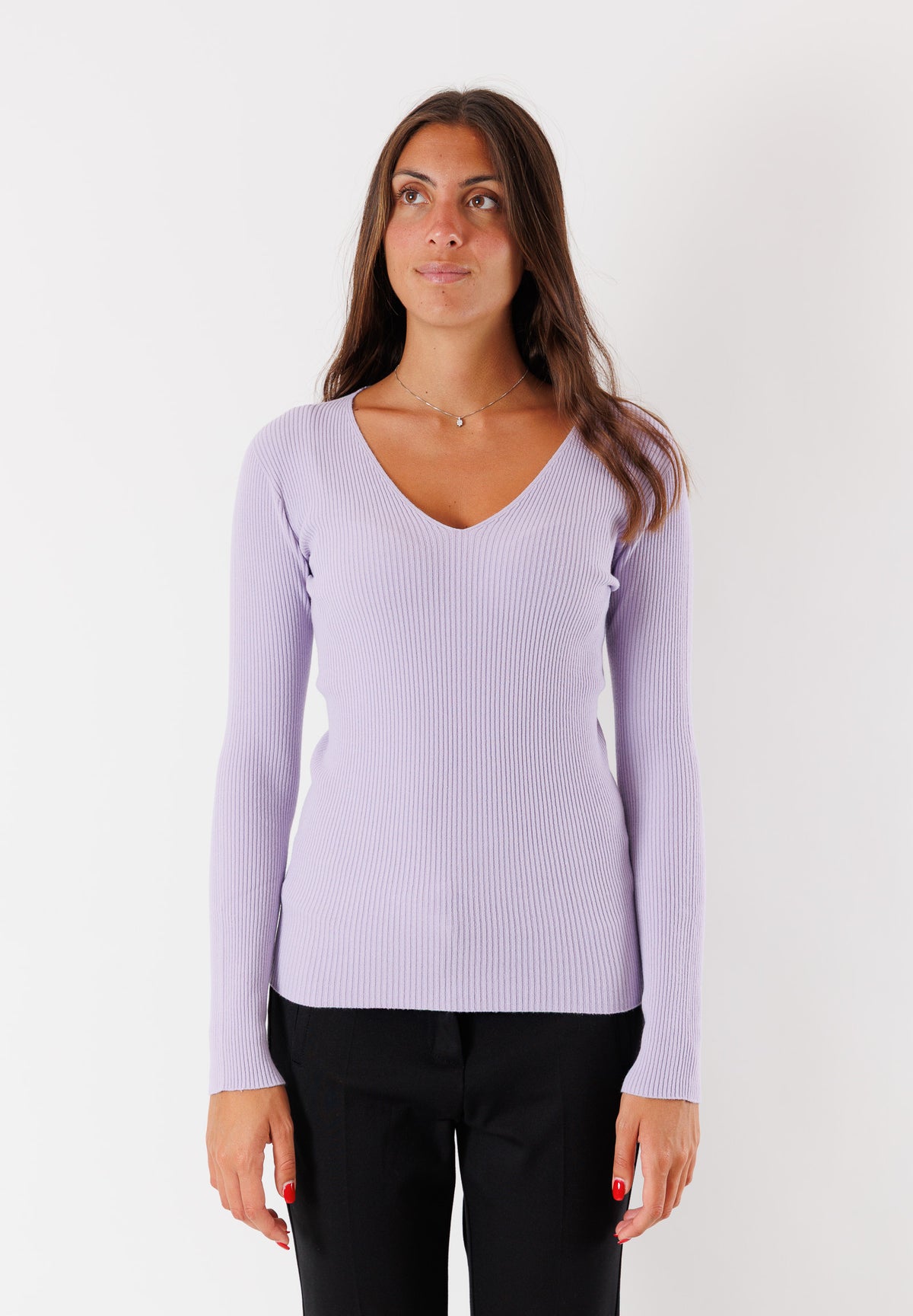 Pullover a costine con scollo a V 3M0818