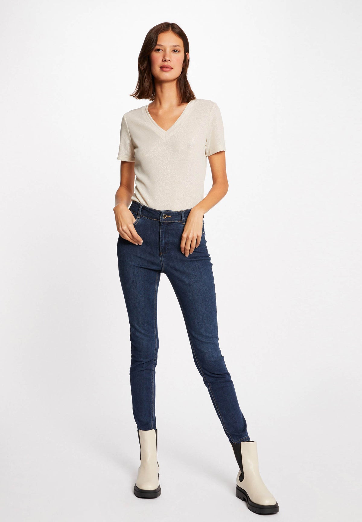 T-shirt scollo a V in lurex DIWI