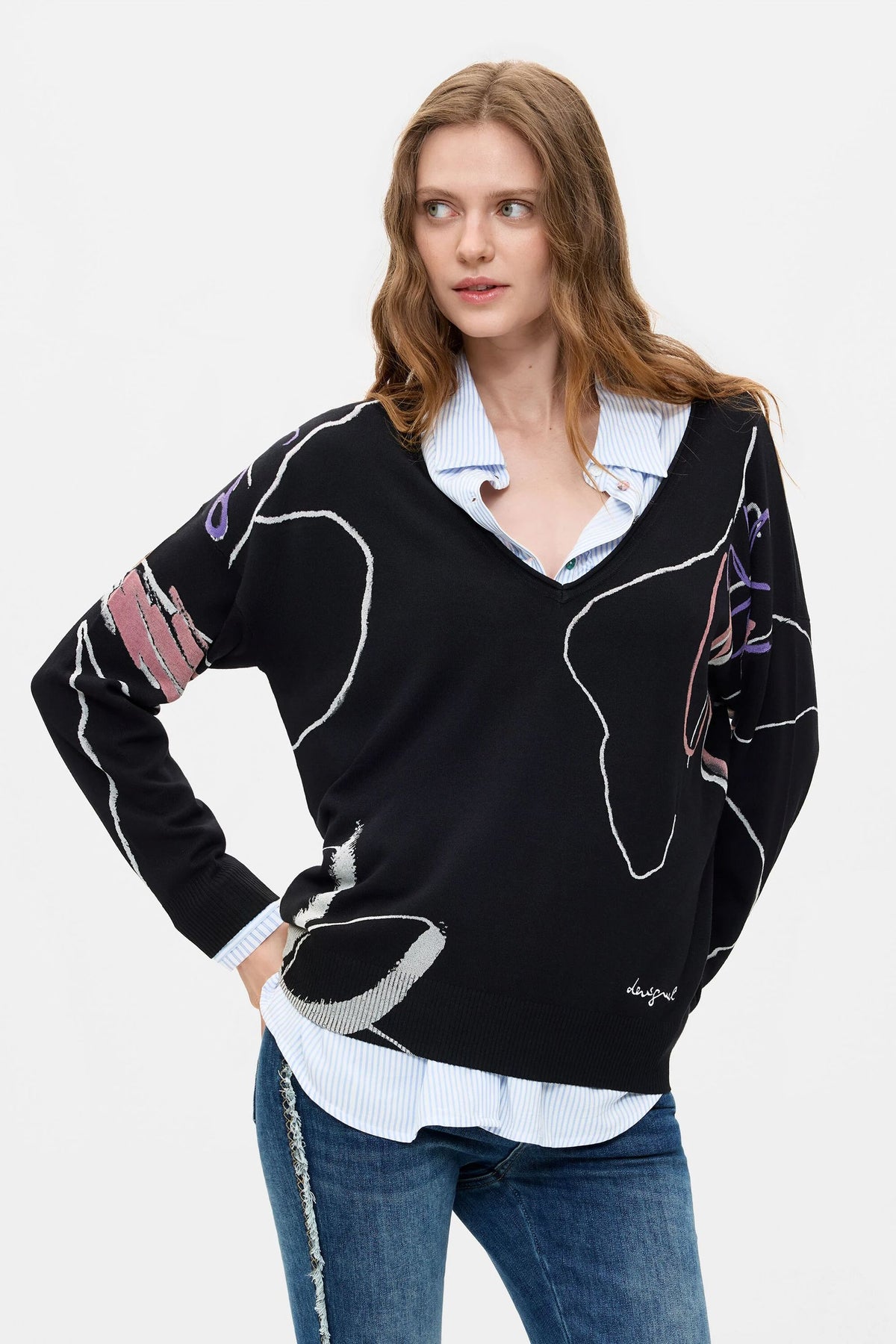 maglione lavorato a maglia con fiori 26WWJF292000