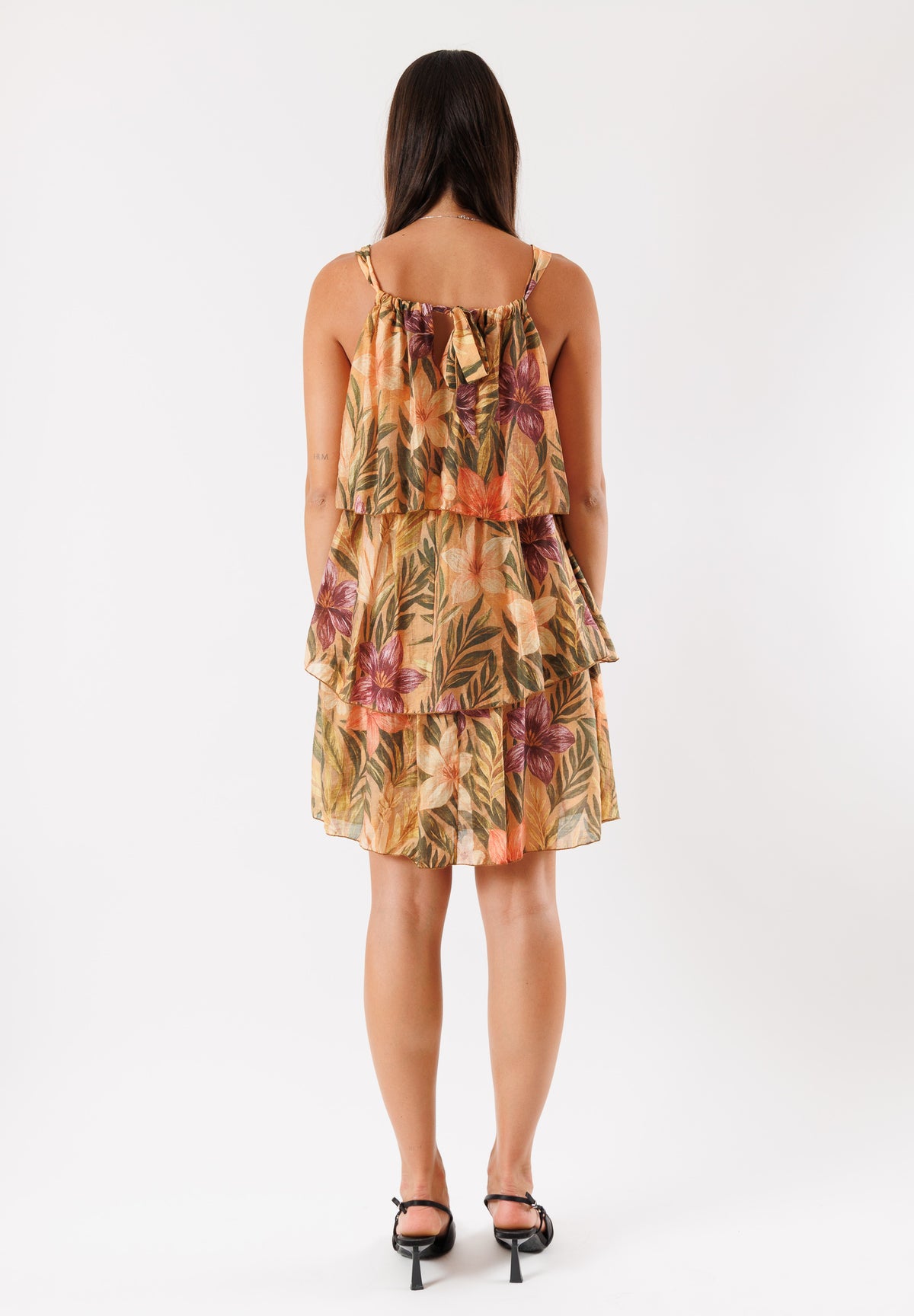 Abito a balze in Tencel con stampa tropicale B3073