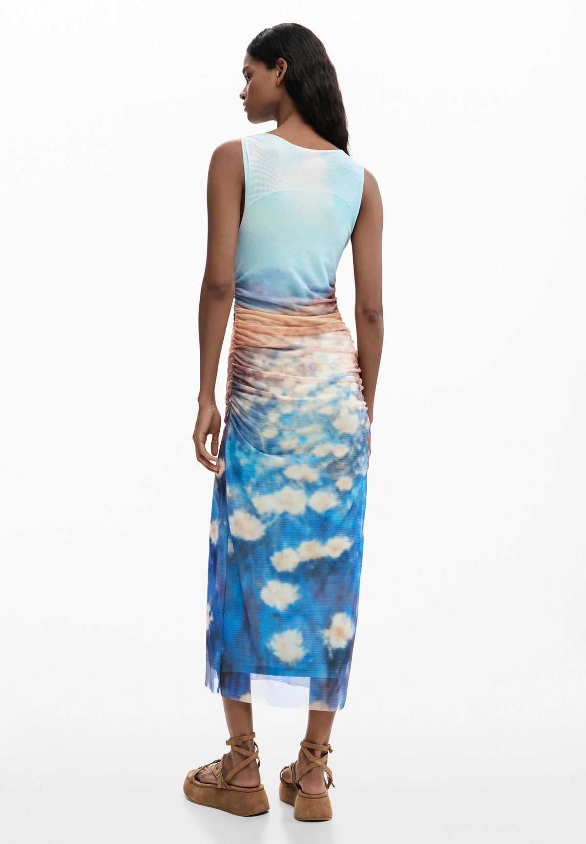 Abito in tulle con drappeggio e stampa impressionista 26SWVK28