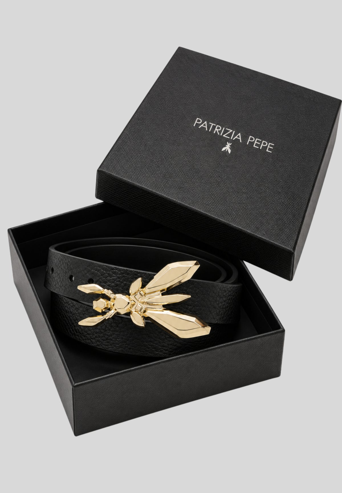 Cintura Donna Patrizia Pepe in Pelle Nera con Fibbia Fly Dorata 8W0016L001K118