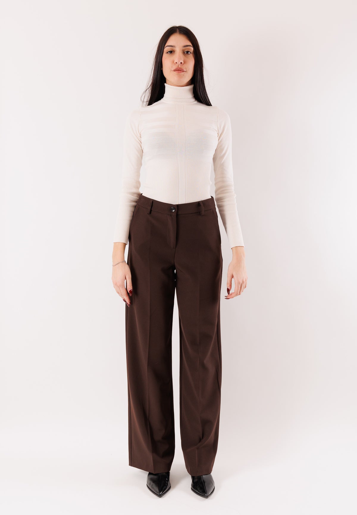 pantaloni palazzo con tasche laterali e chiusura zip AI25581