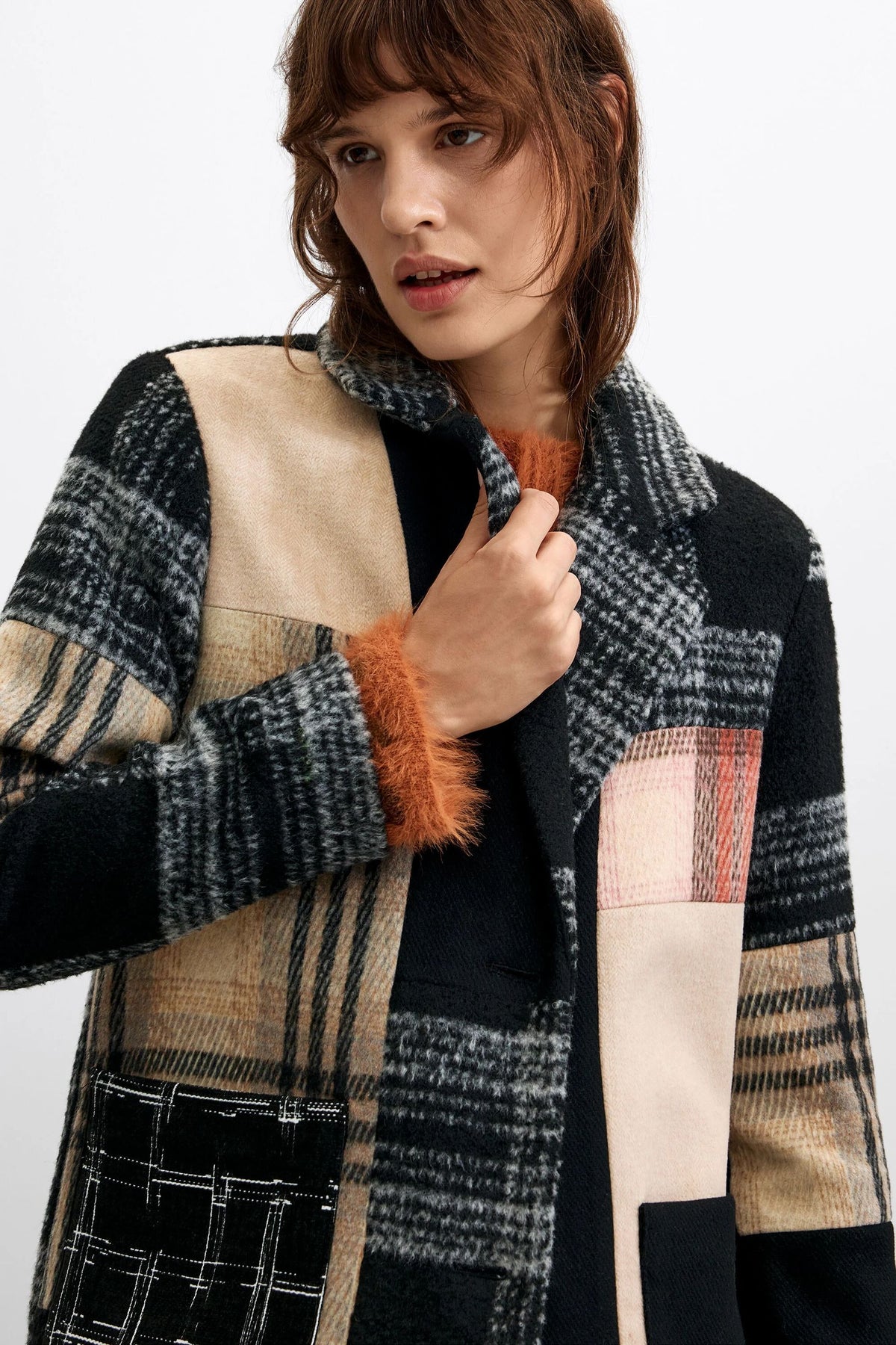 Cappotto in lana a quadri patch 26WWEW232000