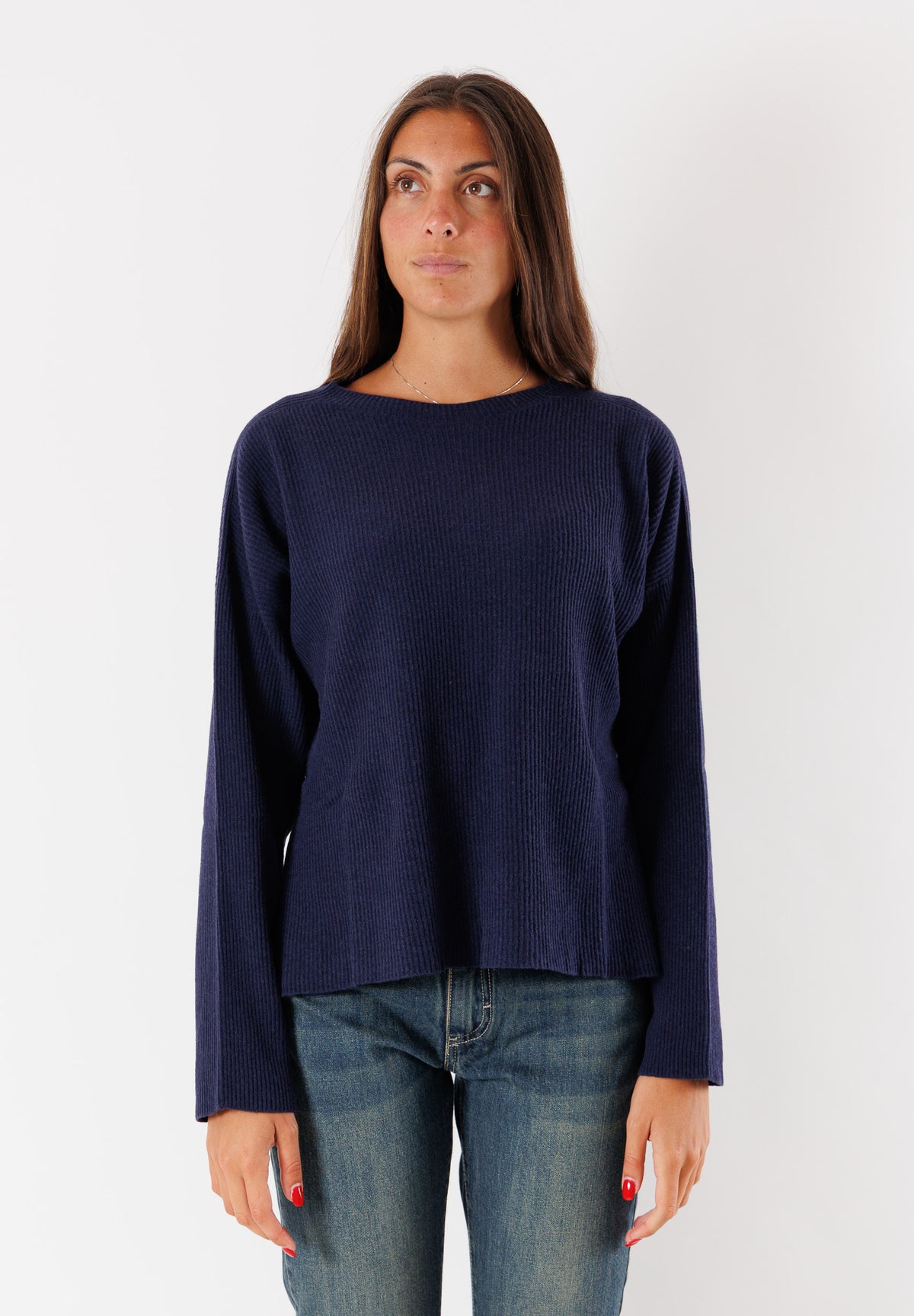 Maglia a costine, manica lunga e scollo rotondo 3M0877