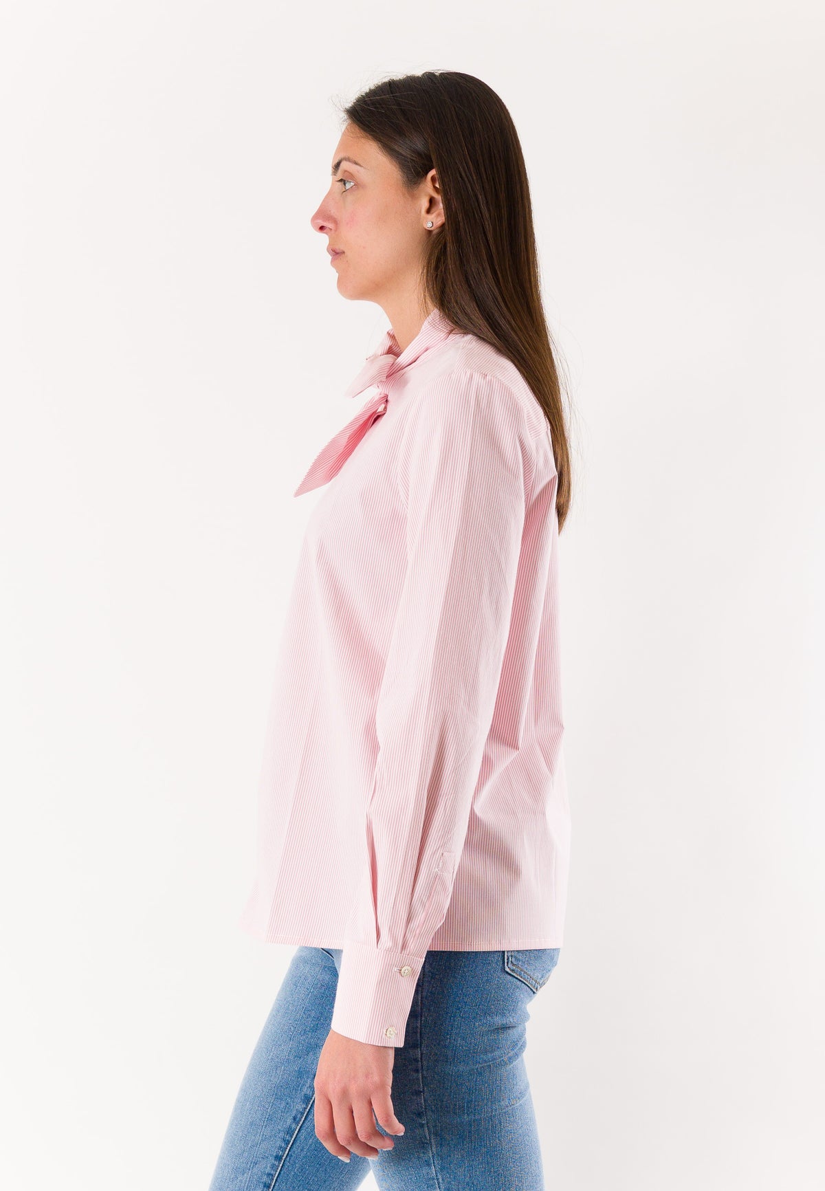 camicia a righe con fiocco sul collo RN3002