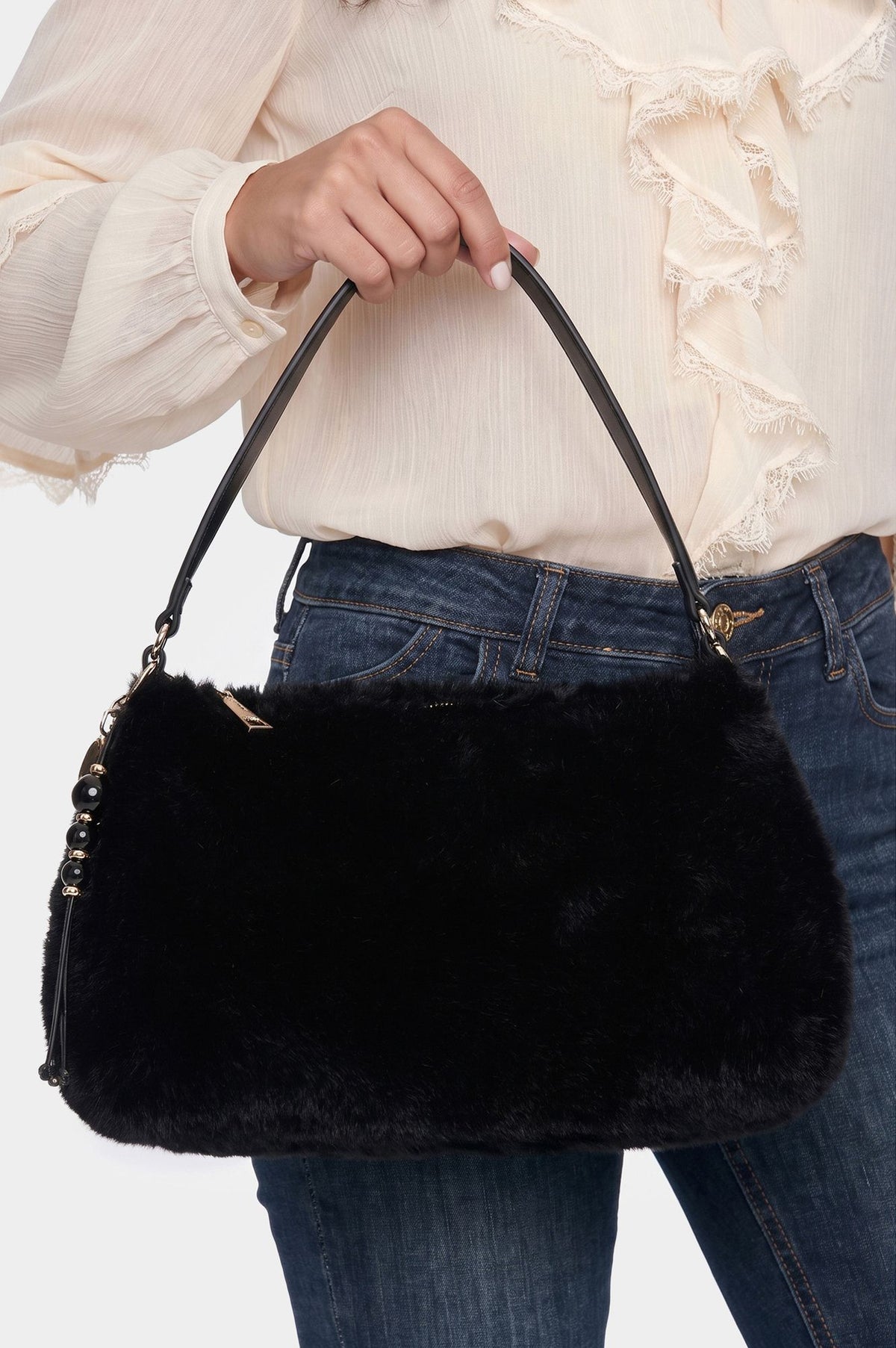 borsa a spalla in pelliccia sintetica morbida nero C3NA1126N001TGUNERO