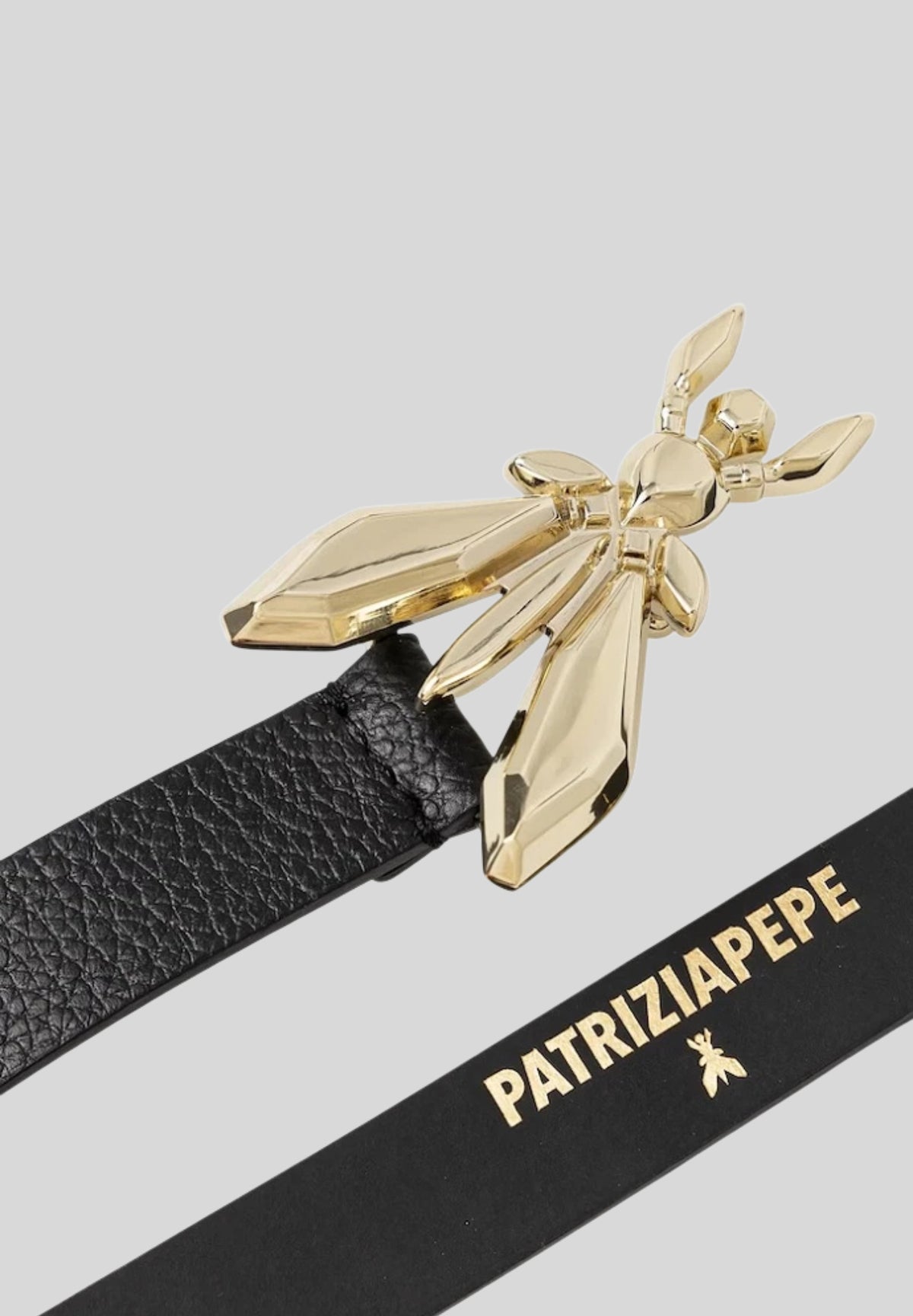 Cintura Donna Patrizia Pepe in Pelle Nera con Fibbia Fly Dorata 8W0016L001K118
