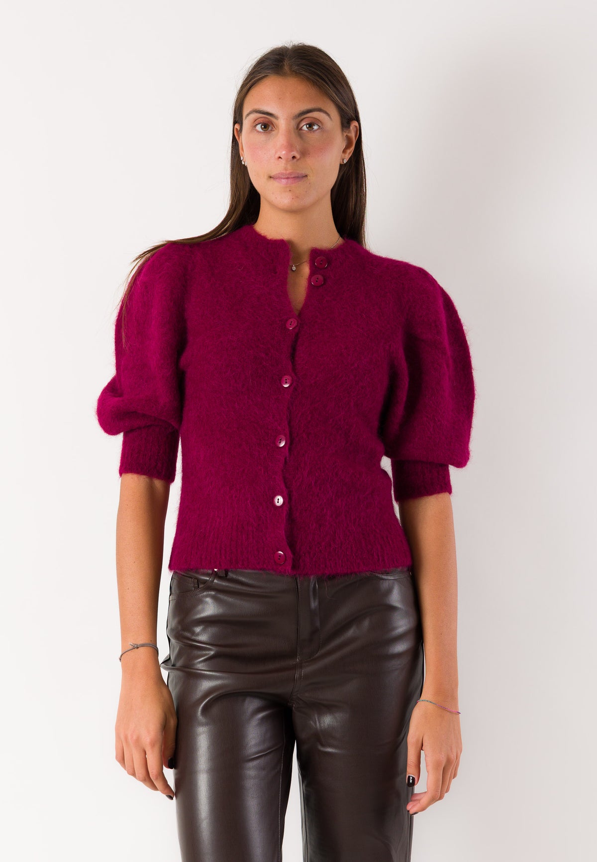 Cardigan morbido maniche a sbuffo 3M1756