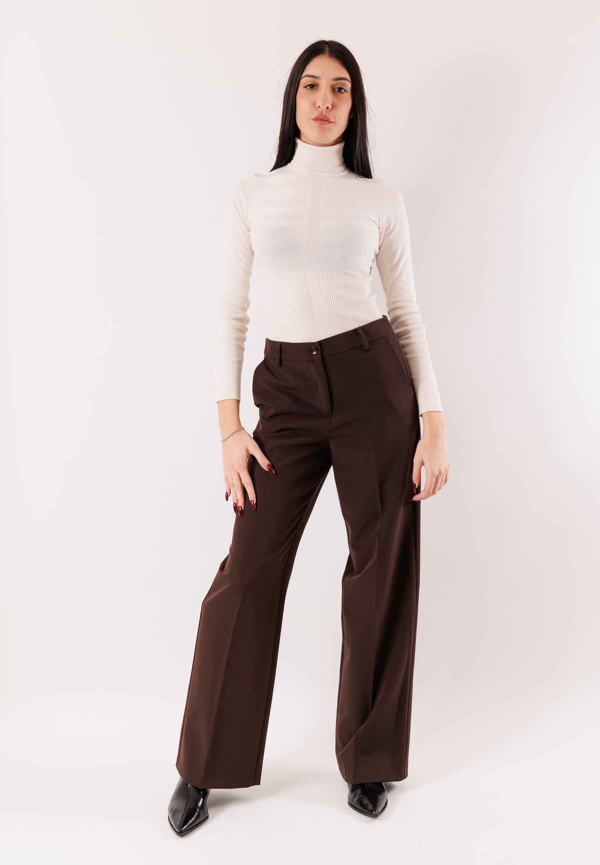 pantaloni palazzo con tasche laterali e chiusura zip AI25581