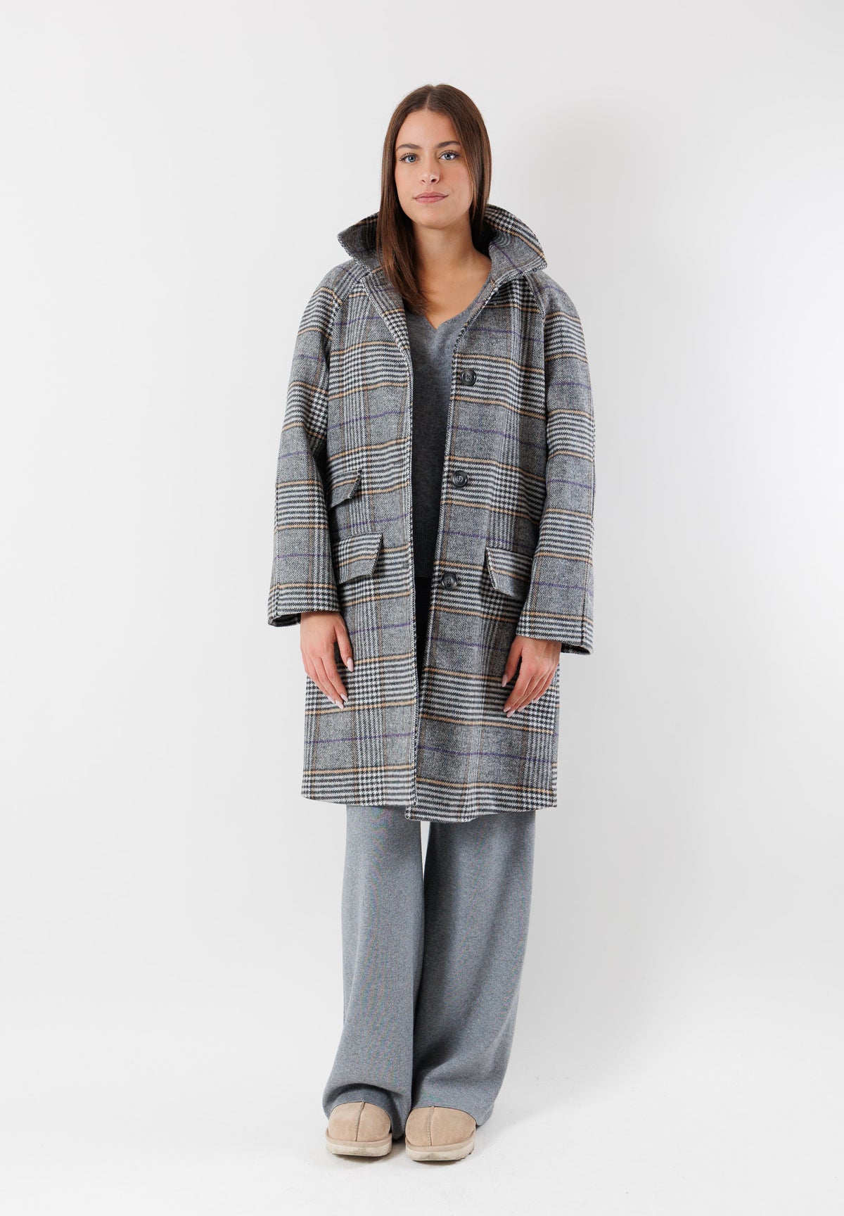 cappotto check in tessuto misto lana BY09106