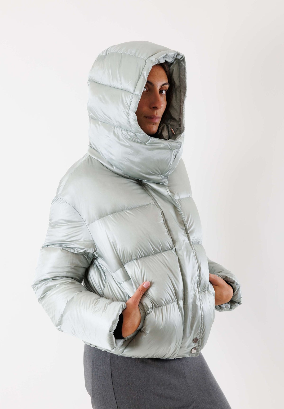 PATRIZIA PEPE Women's Metal Gray Down Jacket