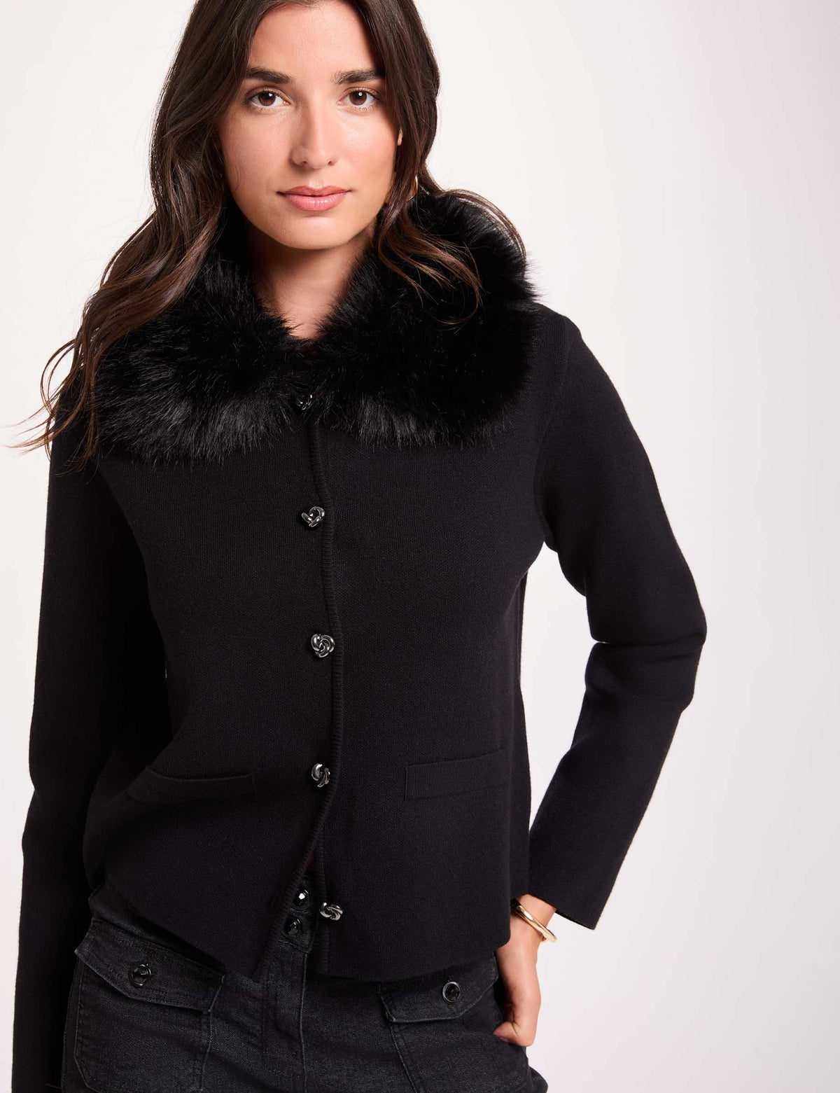Morgan MCOUSI cardigan collo eco-pelliccia