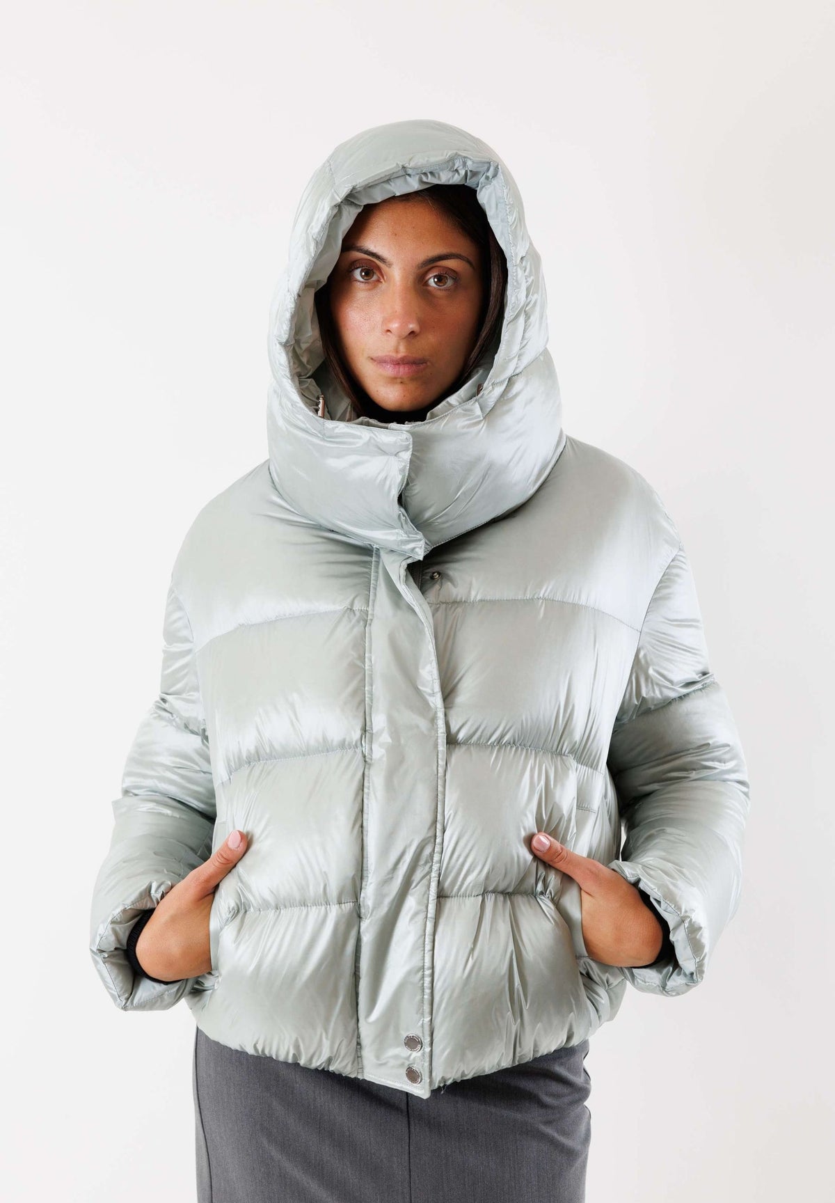 PATRIZIA PEPE Women's Metal Gray Down Jacket