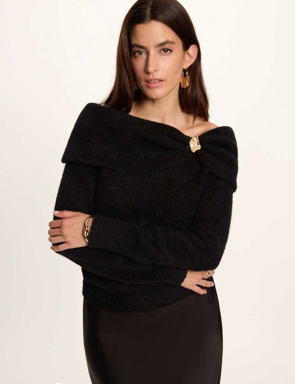 Morgan MBOSCO maglia scollo bardot gioiello