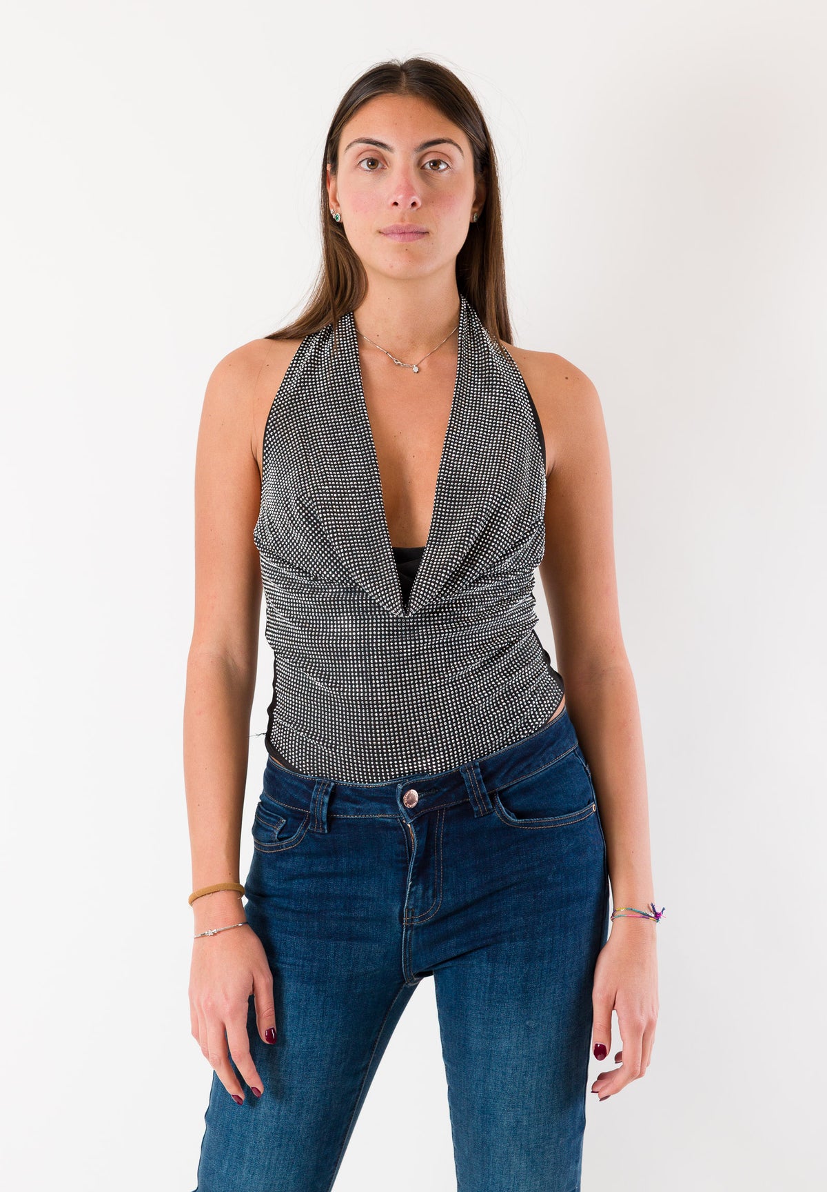body scollo gronda con strass CHL108F