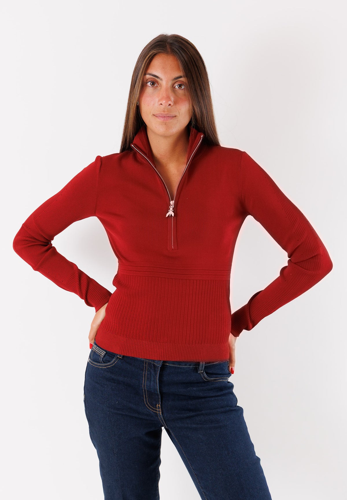 Pullover in maglia leggera con collo alto e zip frontale 8K0323