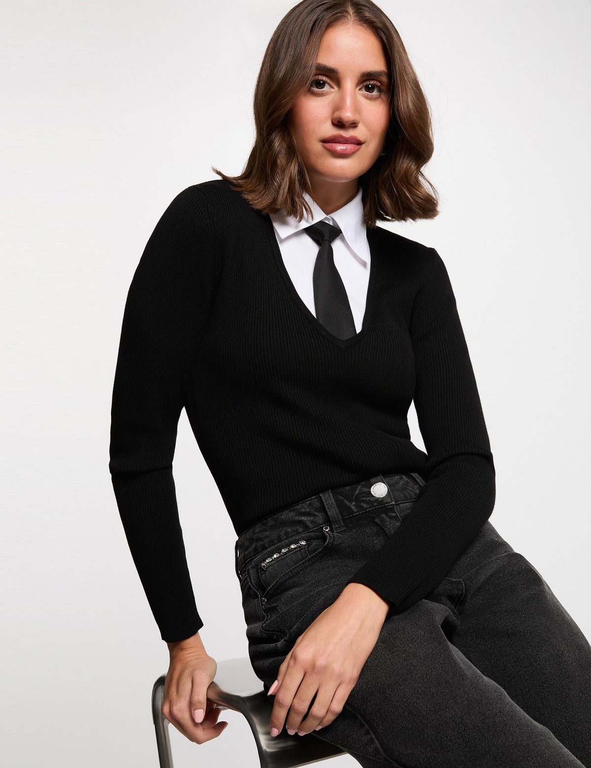 Morgan De Toi MCRAVAT maglia effetto camicia