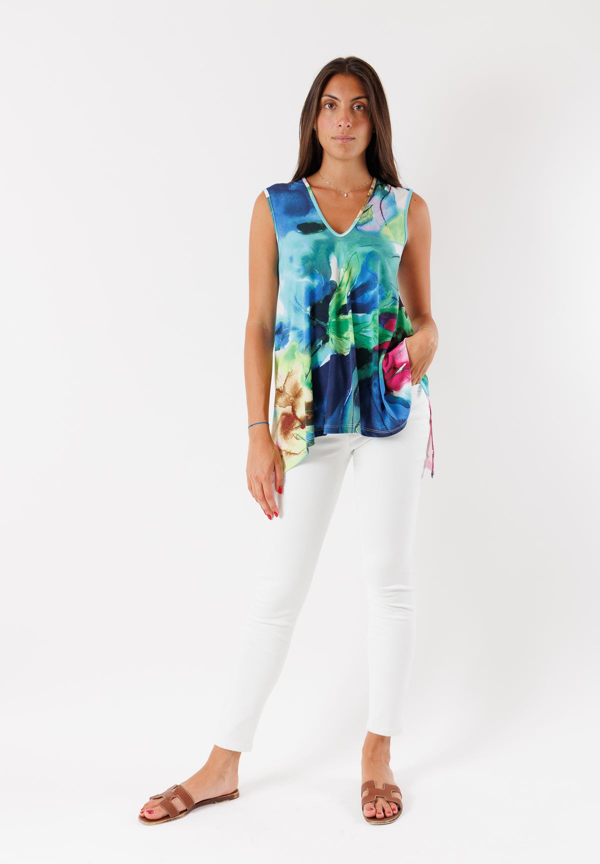 Top senza maniche  in jersey fantasia PE25306