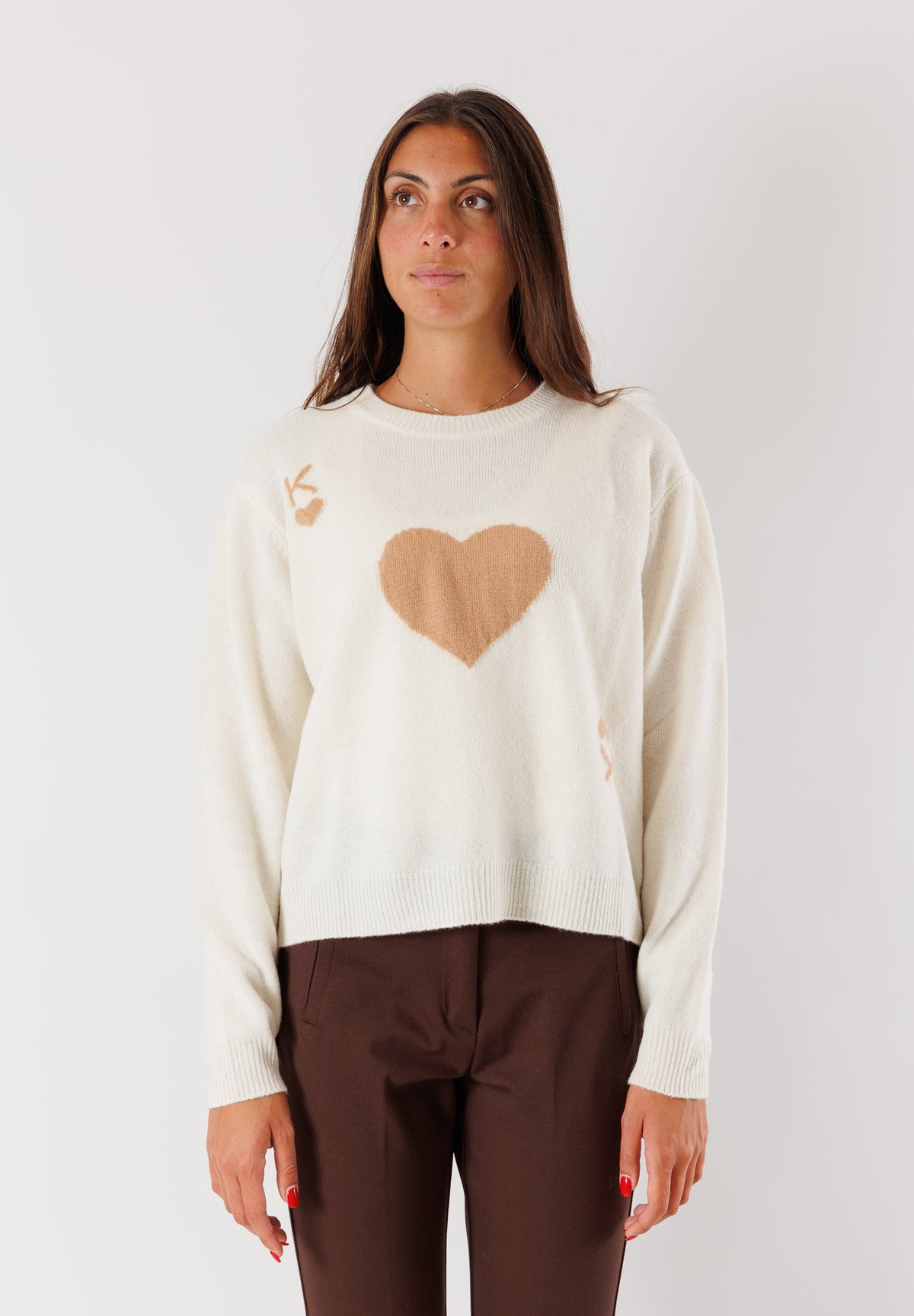 Maglia bianca in 100% lana con cuore centrale 3M0979