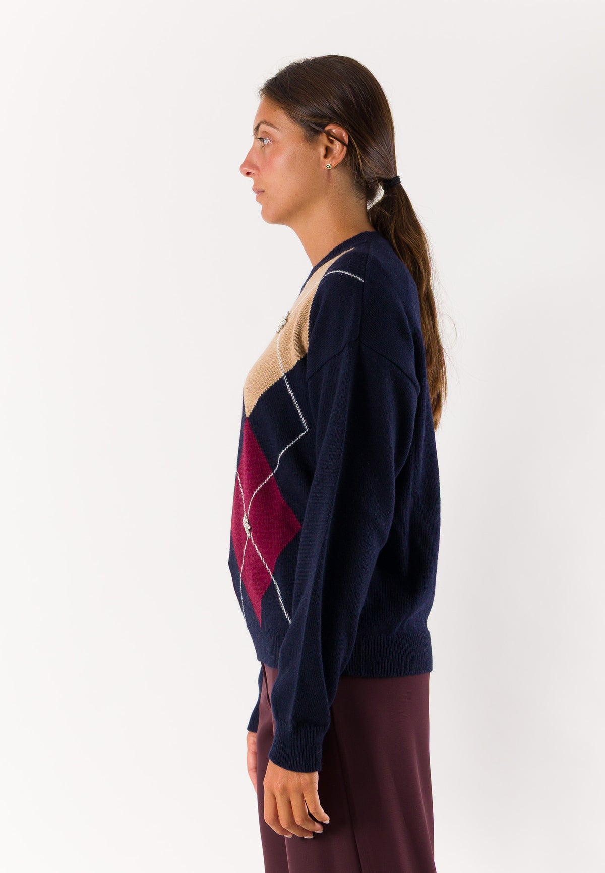 KONTATTO Women's Sweater BLUE-MARSALA-PUTTY-CREAM