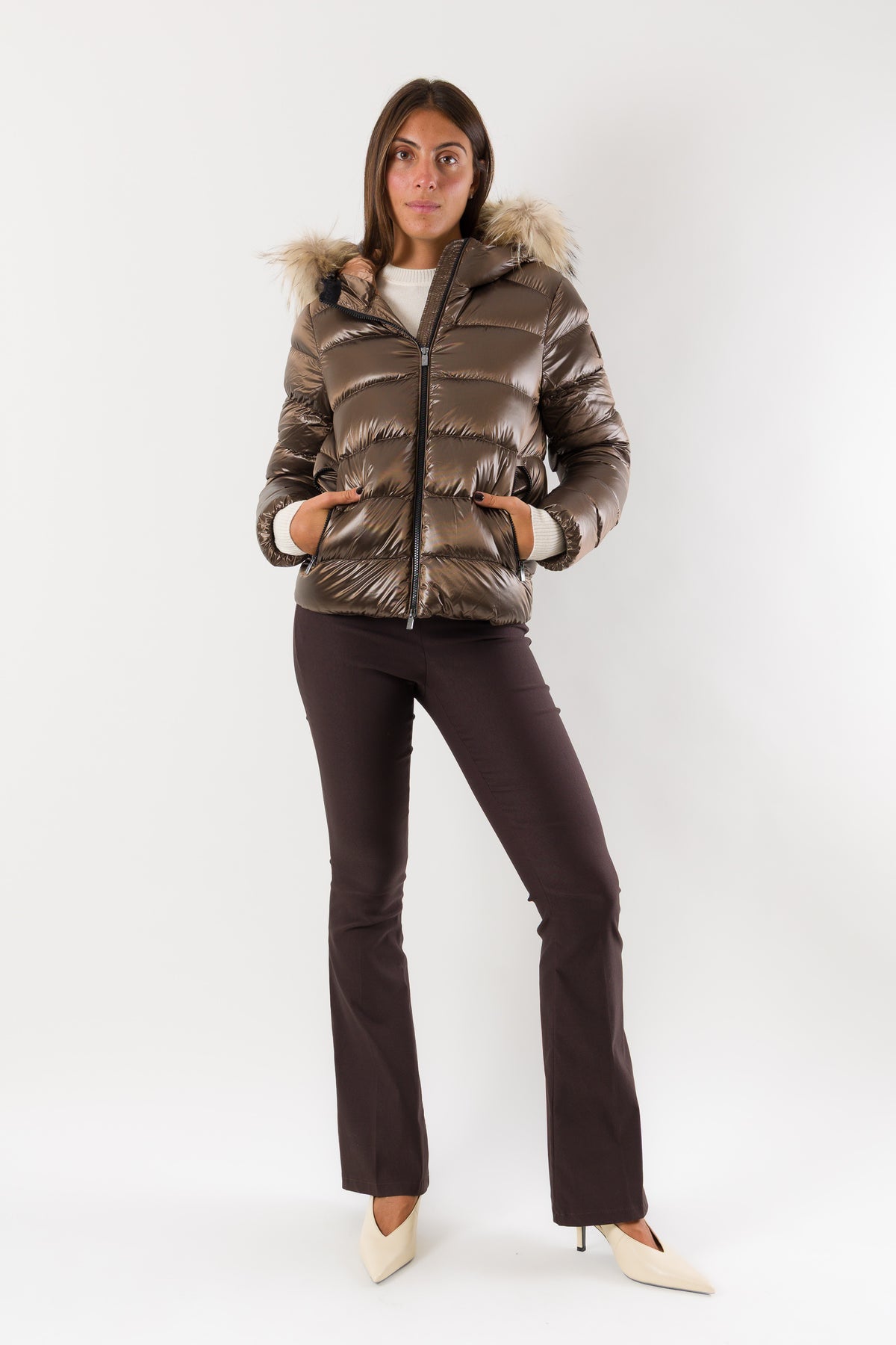 hooded down jacket with detachable fur