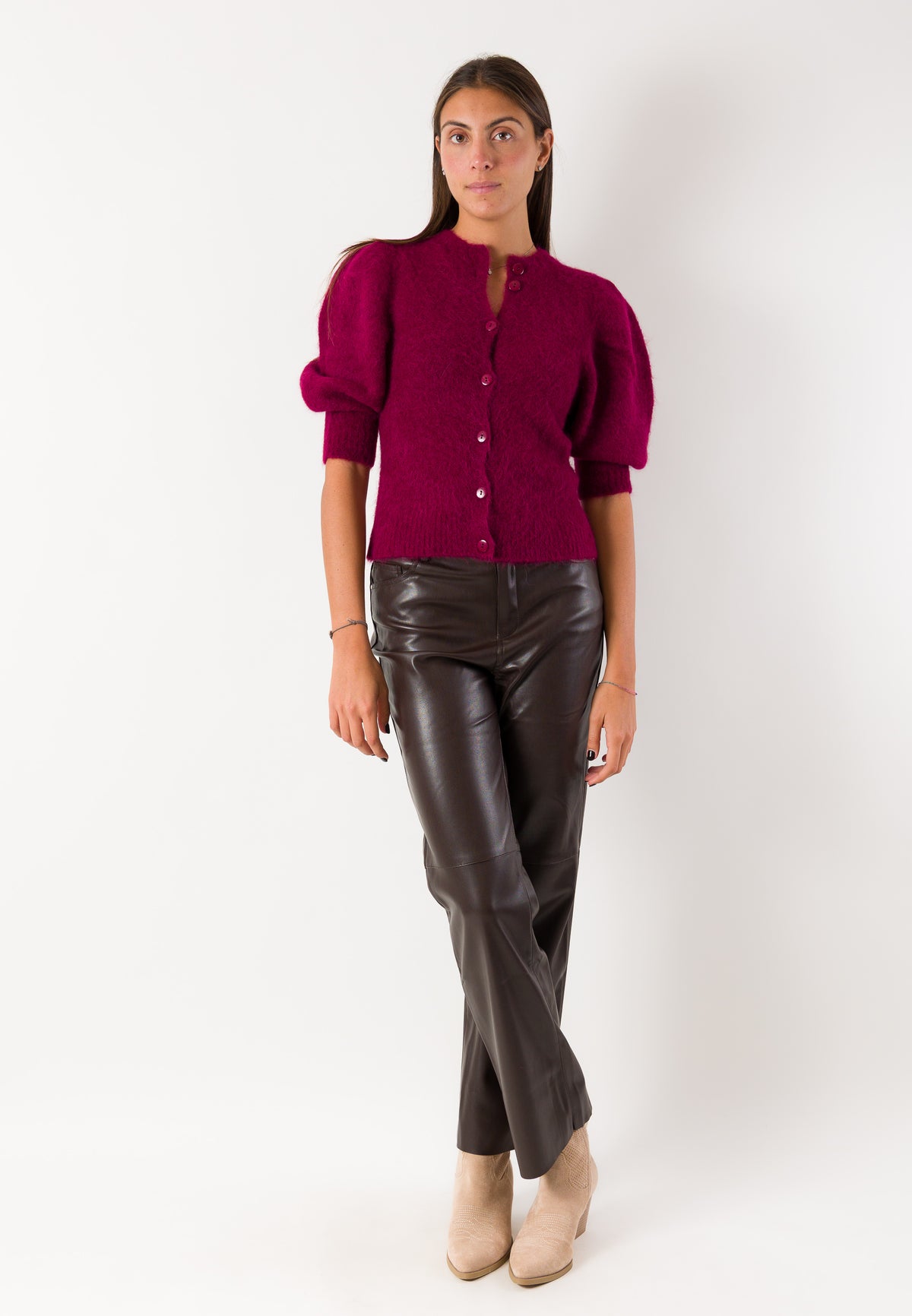 Cardigan morbido maniche a sbuffo 3M1756