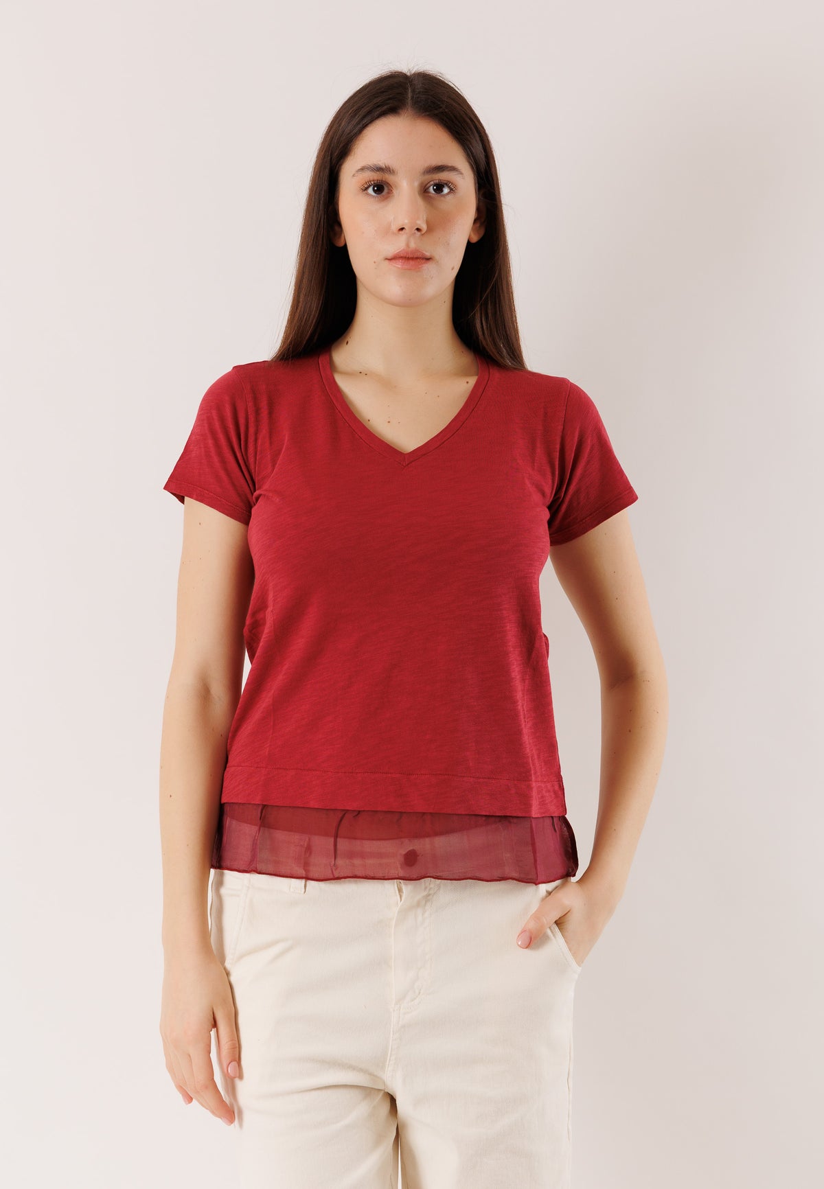 T-shirt morbida con inserto seta D42492