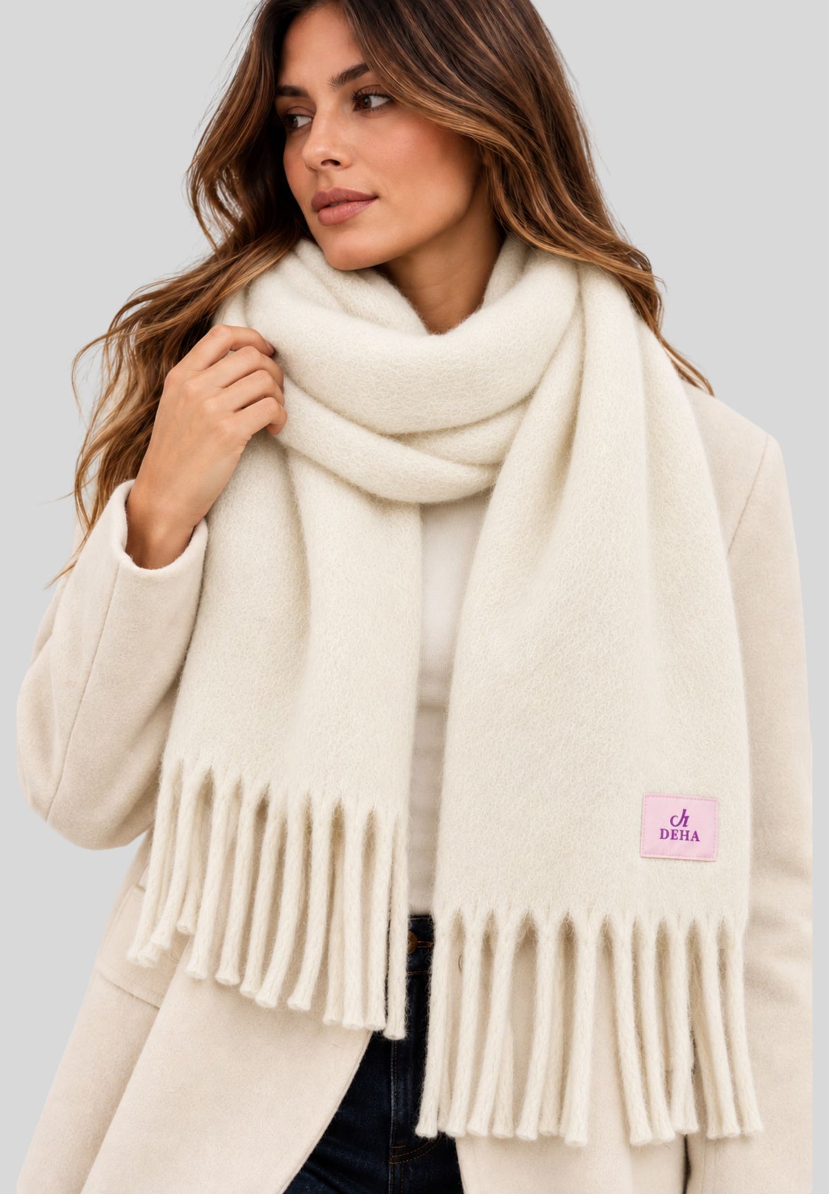 Sciarpa Donna DEHA con Frange – Milk White D1291018001