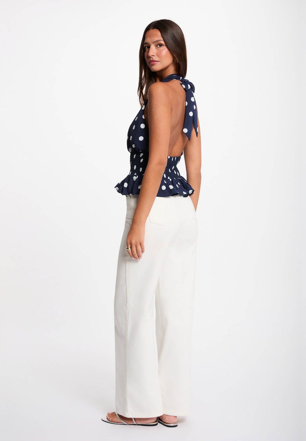 Top blu a pois scollo OPIDO - TAGLIE FRANCESI
