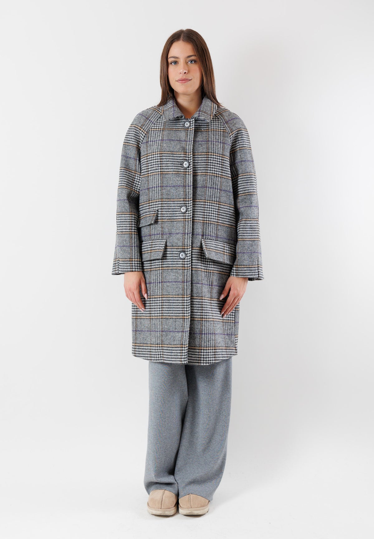 cappotto check in tessuto misto lana BY09106