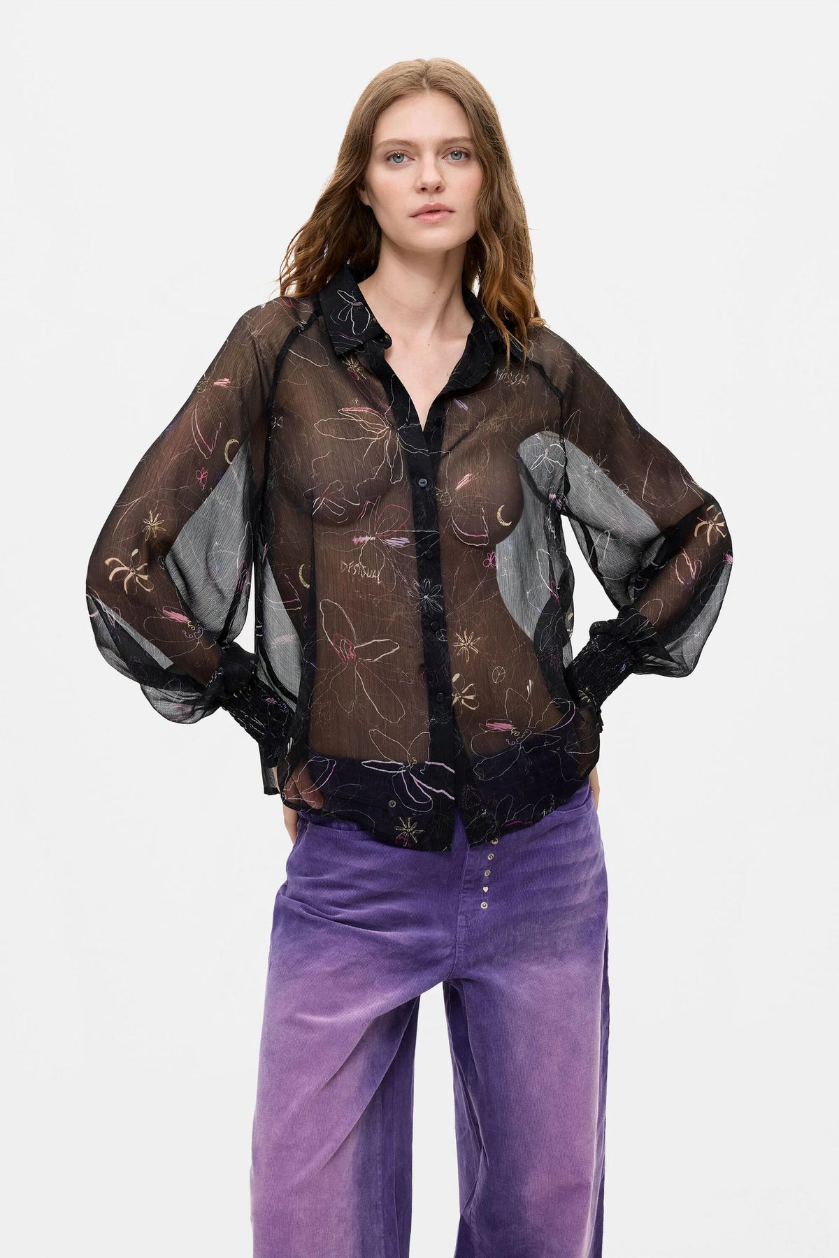 Blusa floreale trasparente 26WWBW112000