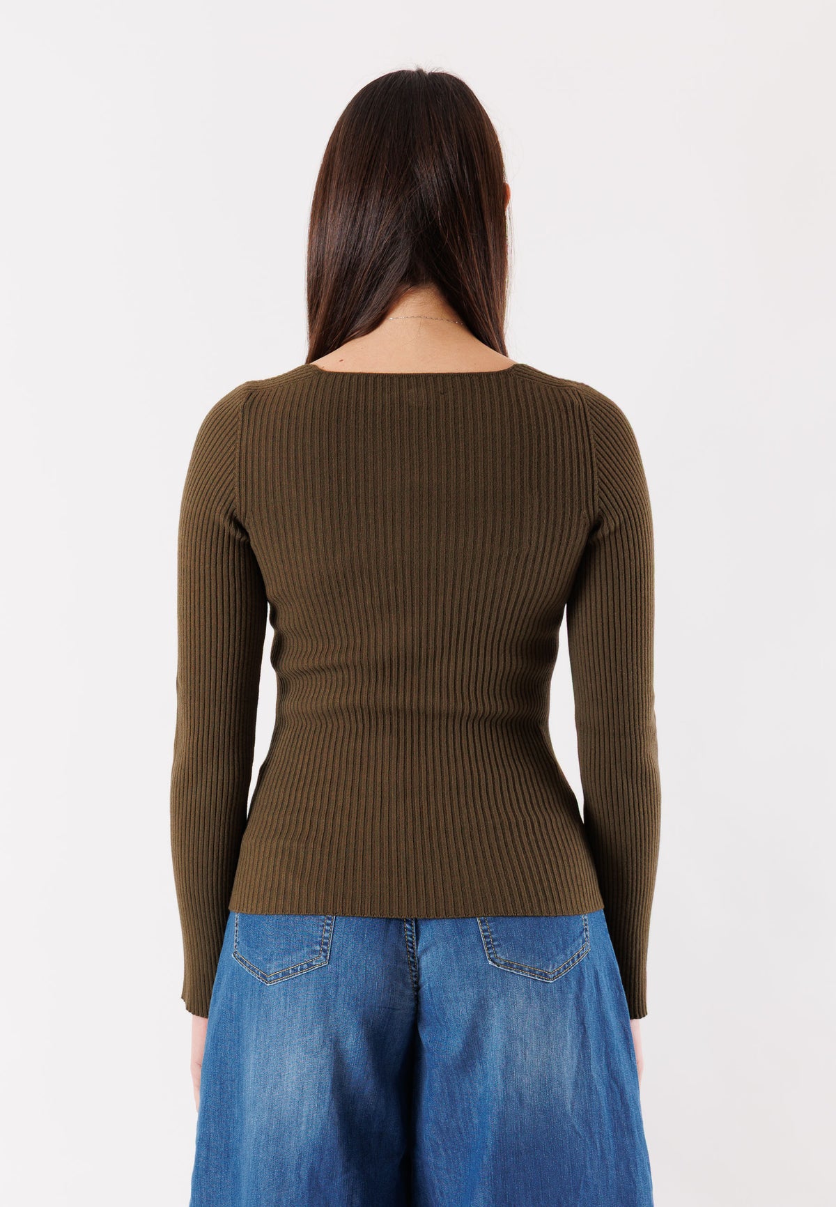 Maglia a costine con scollo quadrato 3M0830