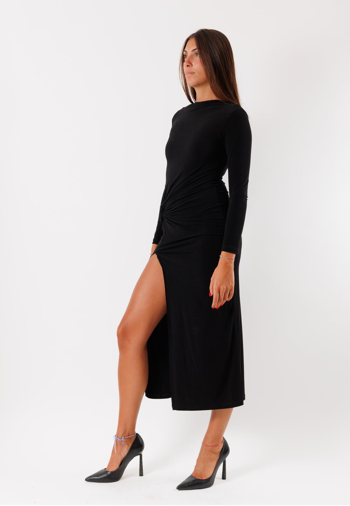 Abito lungoin tessuto elasticizzato con drappeggio 2A2963
