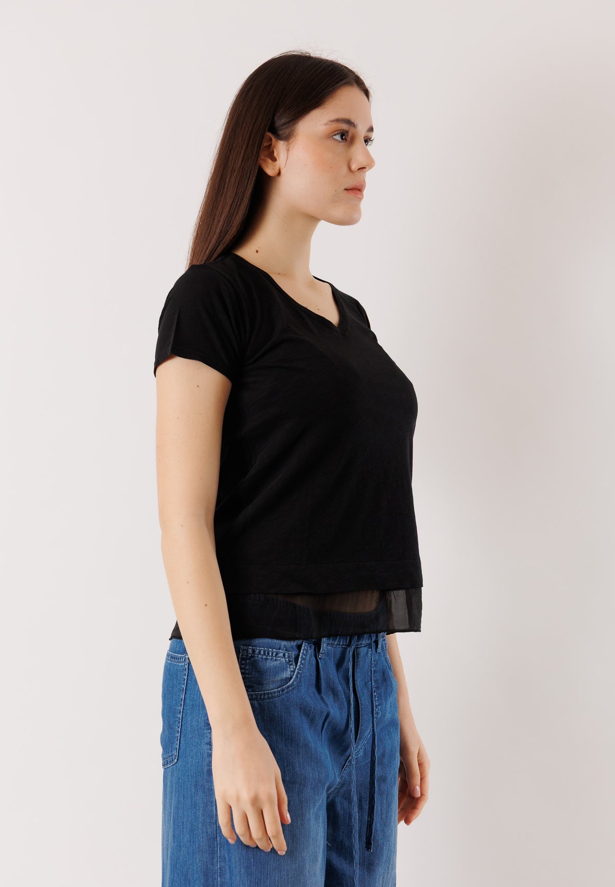 T-shirt morbida con inserto seta D42492