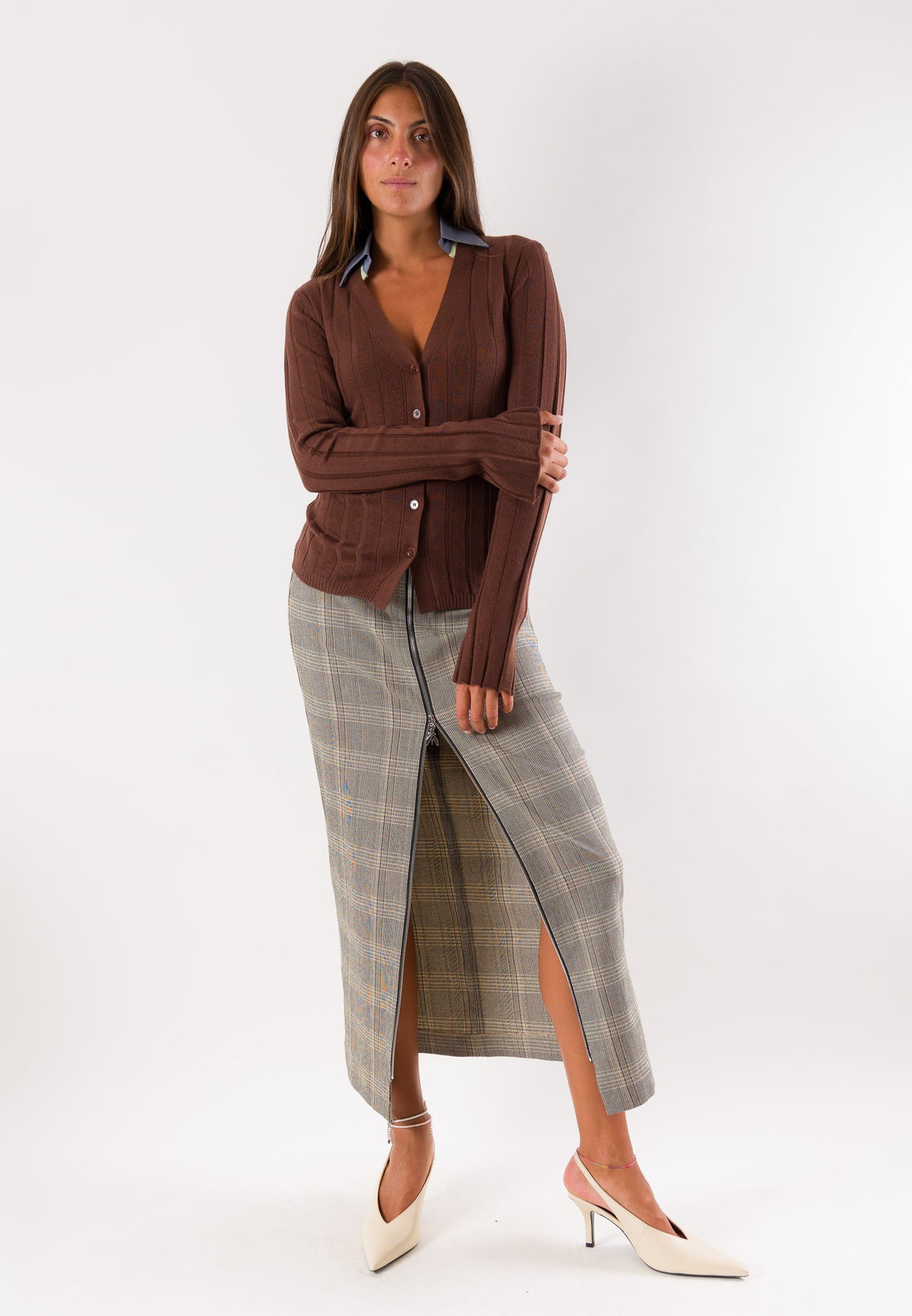 PATRIZIA PEPE Women's Brown Check Skirt