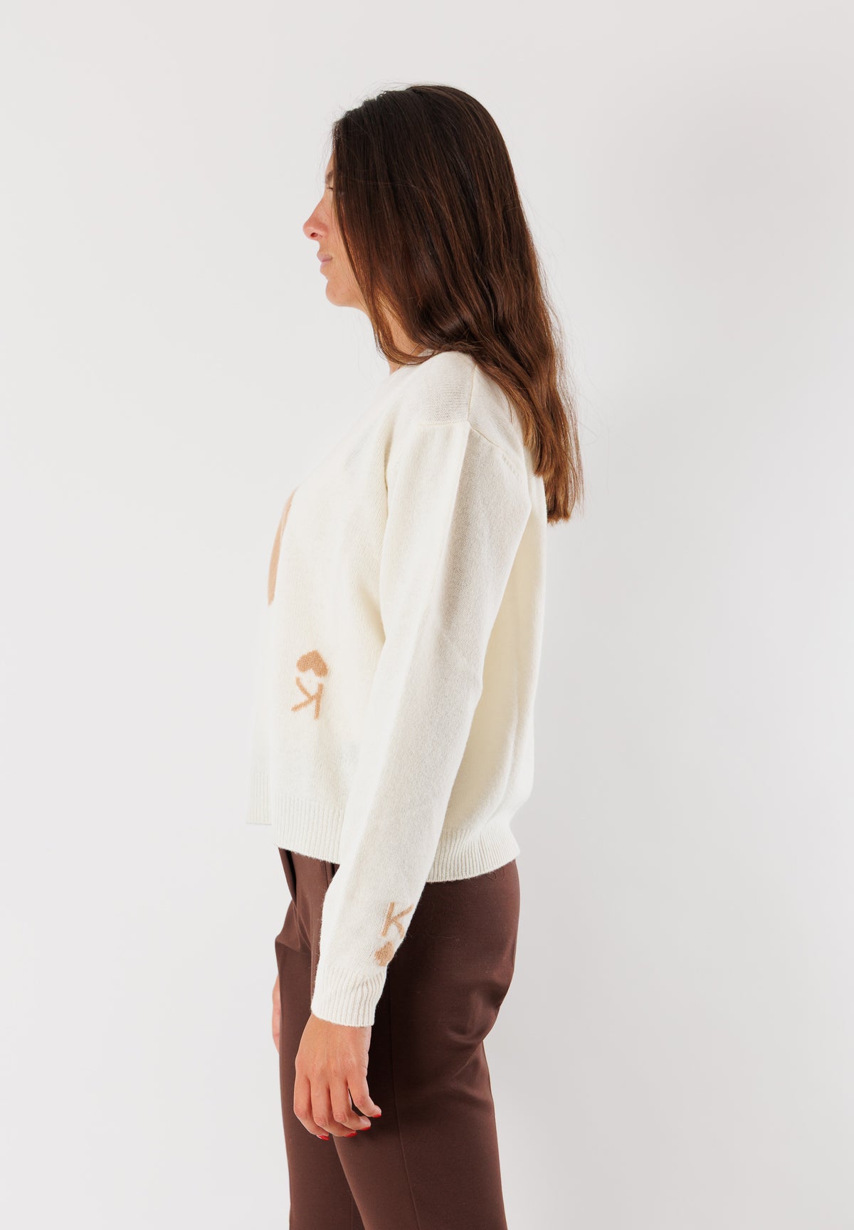 Maglia bianca in 100% lana con cuore centrale 3M0979