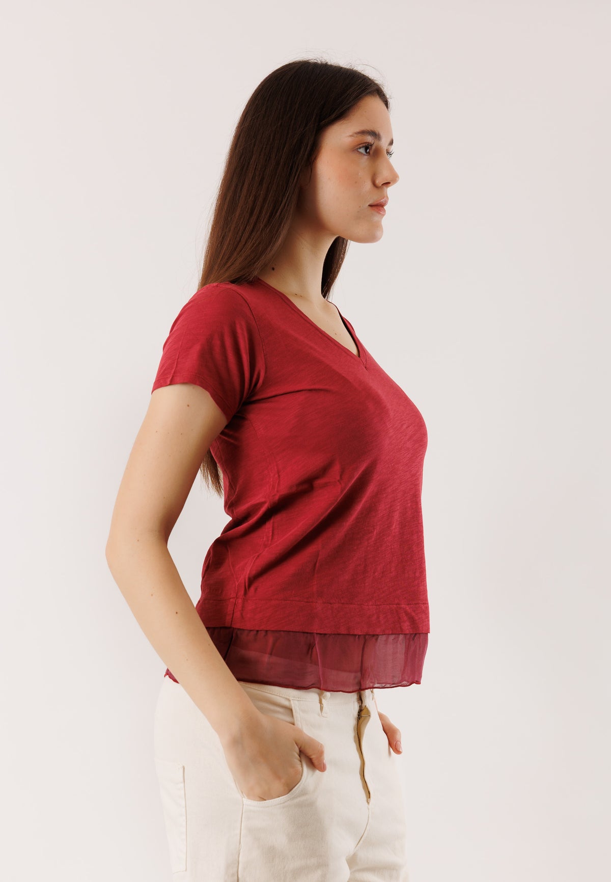 T-shirt morbida con inserto seta D42492