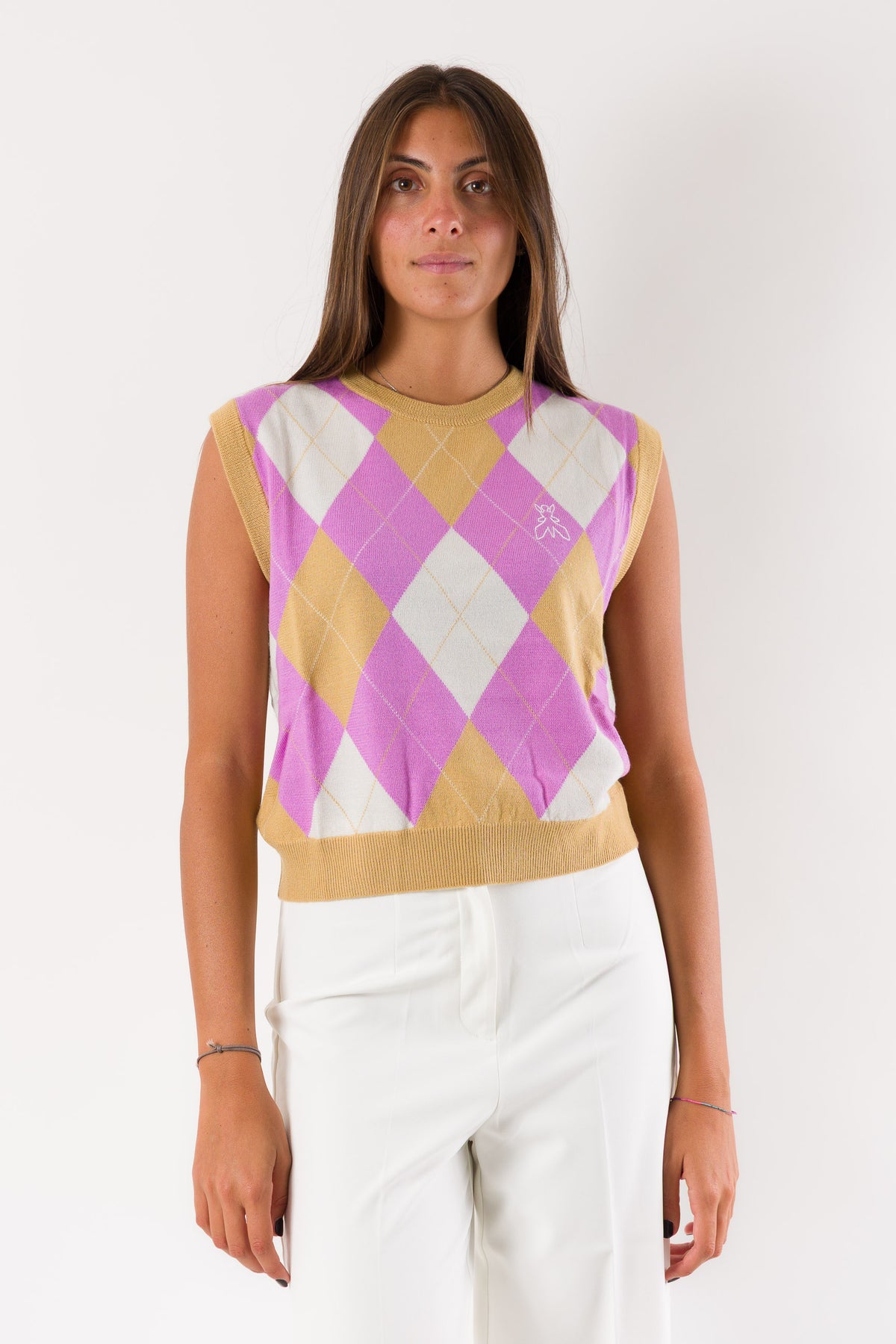 Maglia smanicata motivo rombi 8K0376