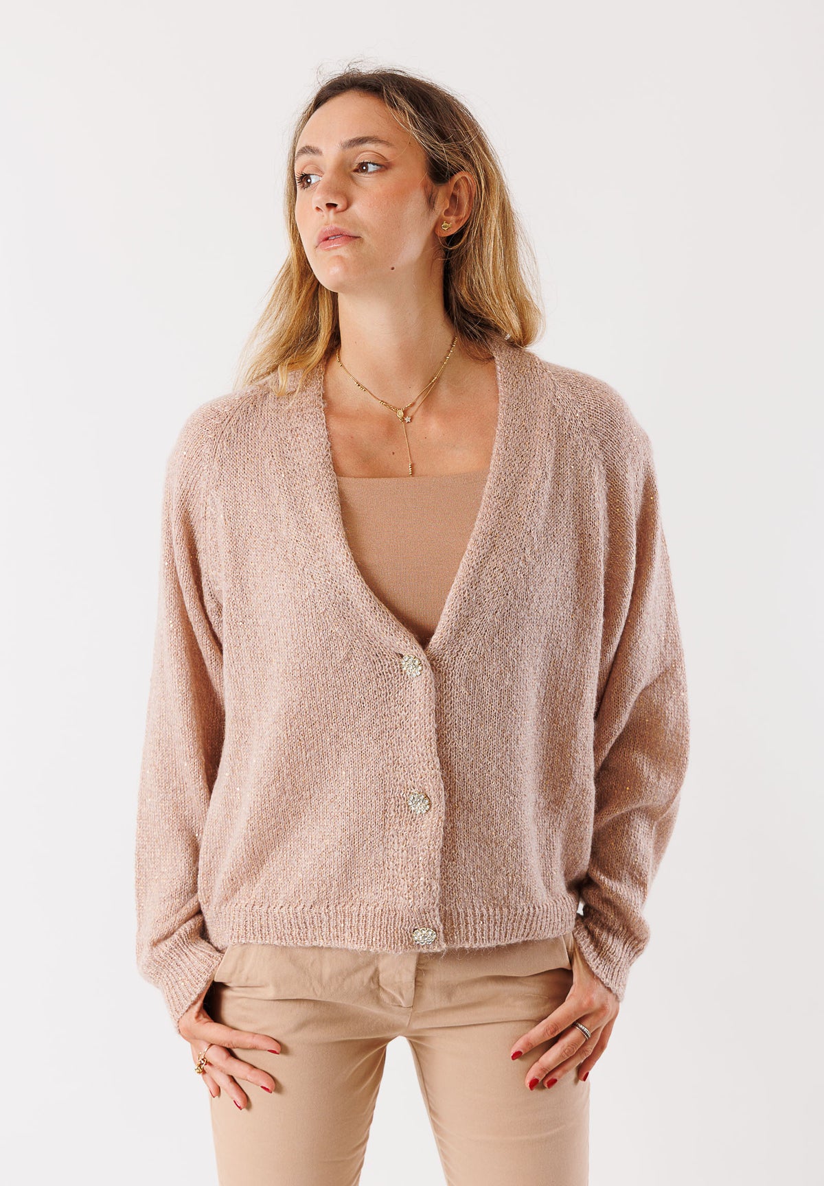 Cardigan in filato misto mohair dettagli metallizzati 3M0976C