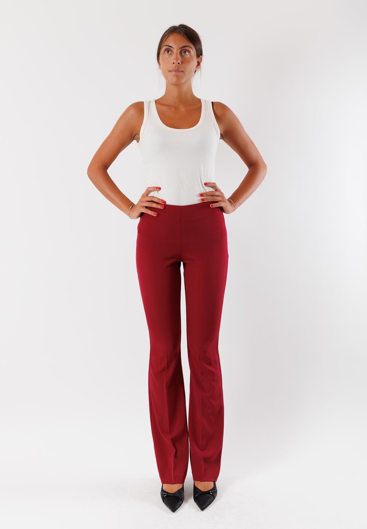Pantaloni a zampa in tessuto elasticizzato AI25541