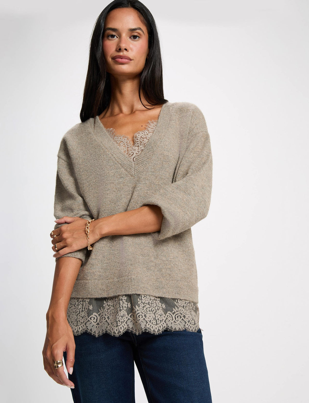 Morgan MALICE maglia pizzo effetto layering