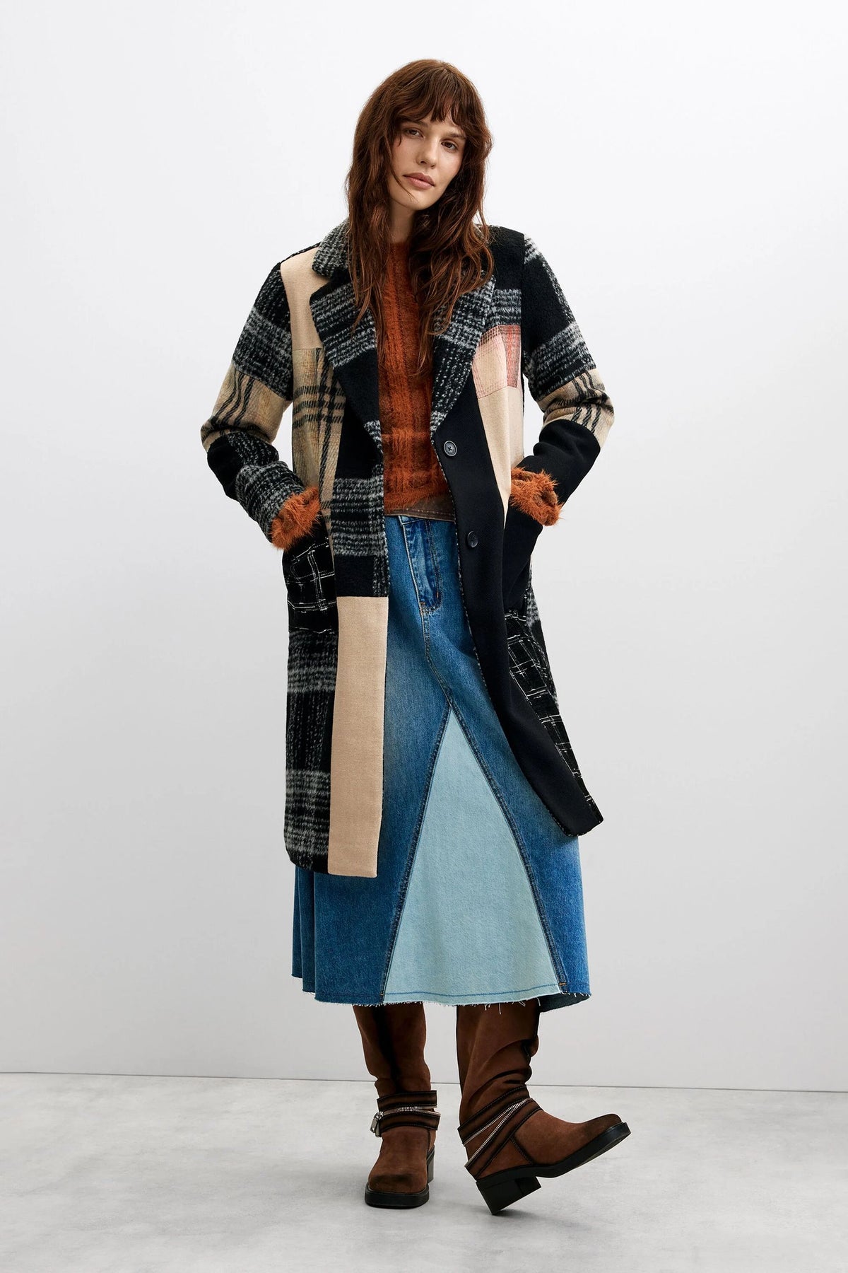 Cappotto in lana a quadri patch 26WWEW232000