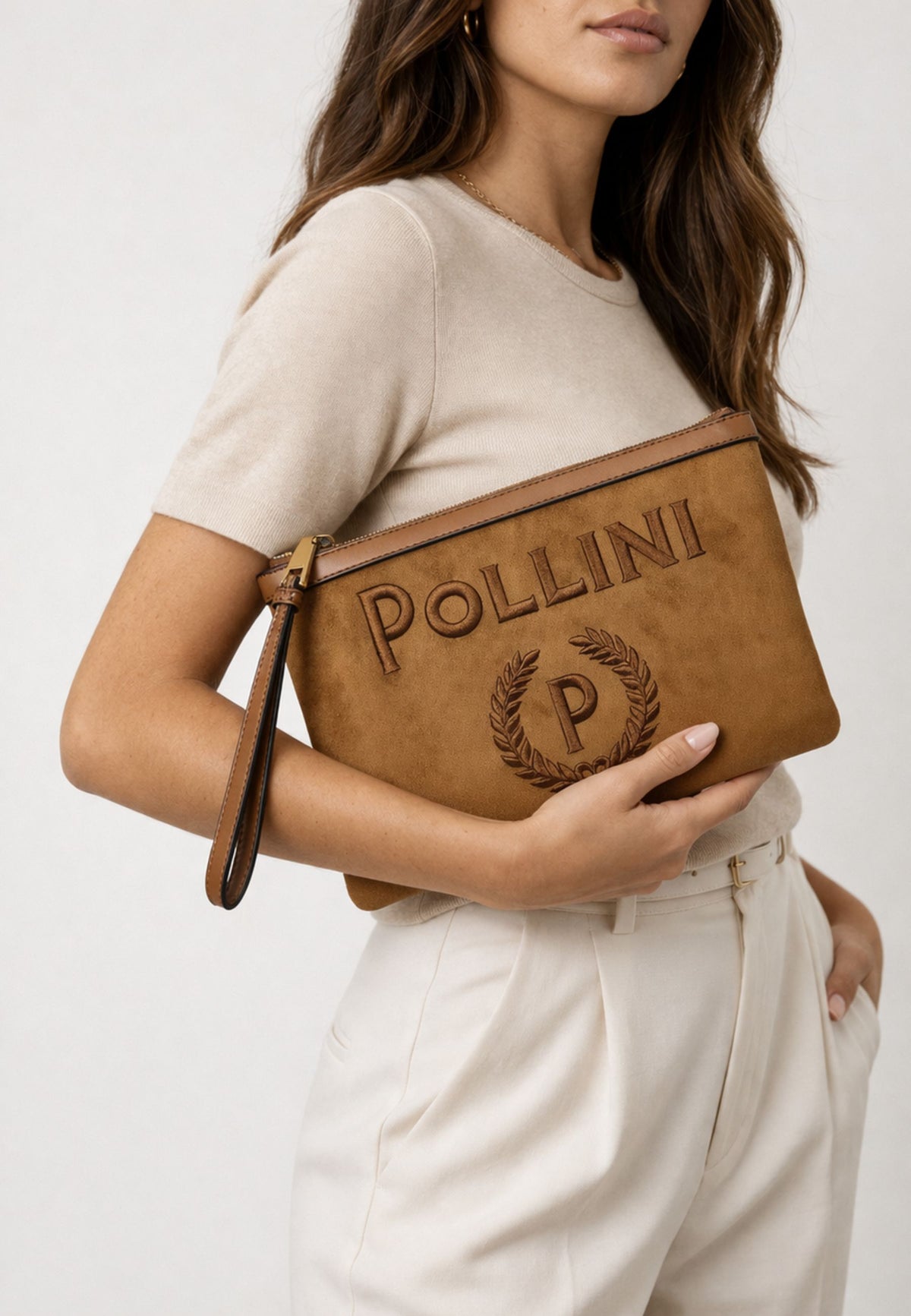Borsa a bustina effetto camoscio con logo SC5314PP0OSG122A